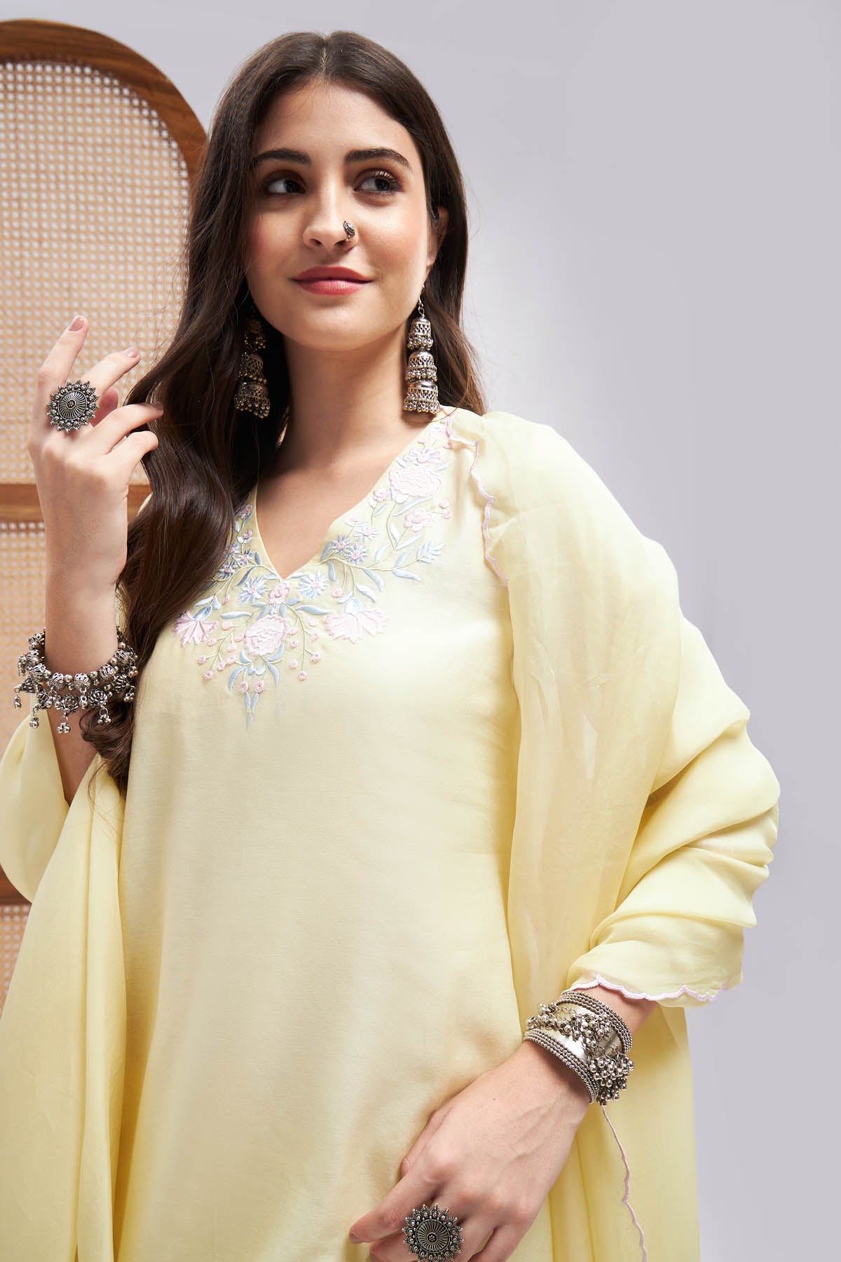 Floral Resham Chanderi Kurta Set