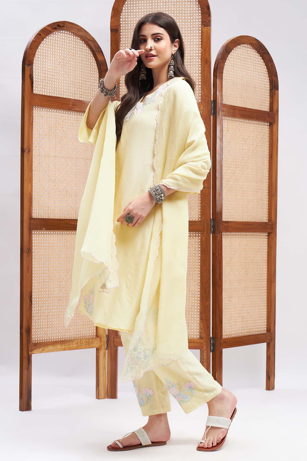 Floral Resham Chanderi Kurta Set