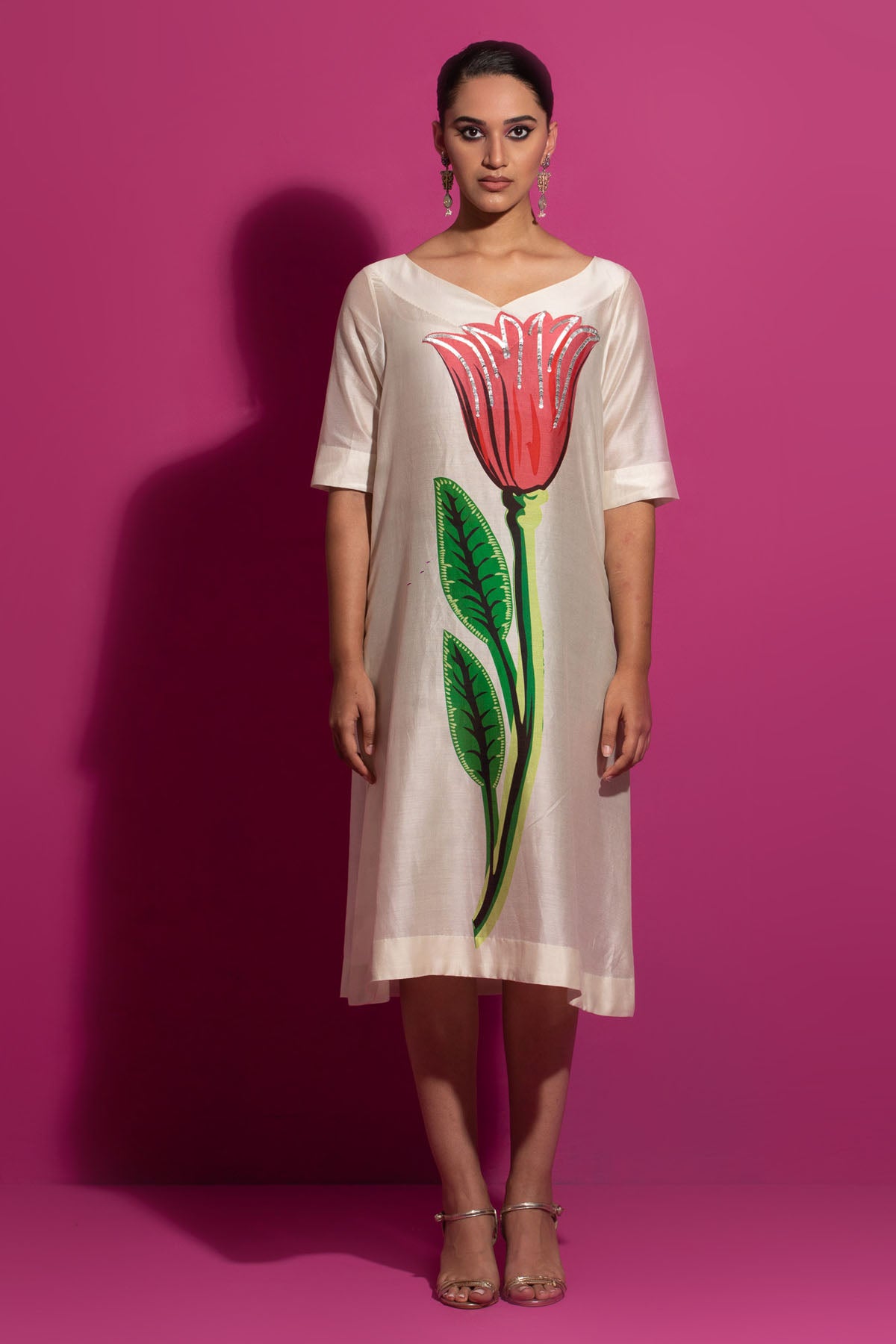 Chanderi Floral Print Dress