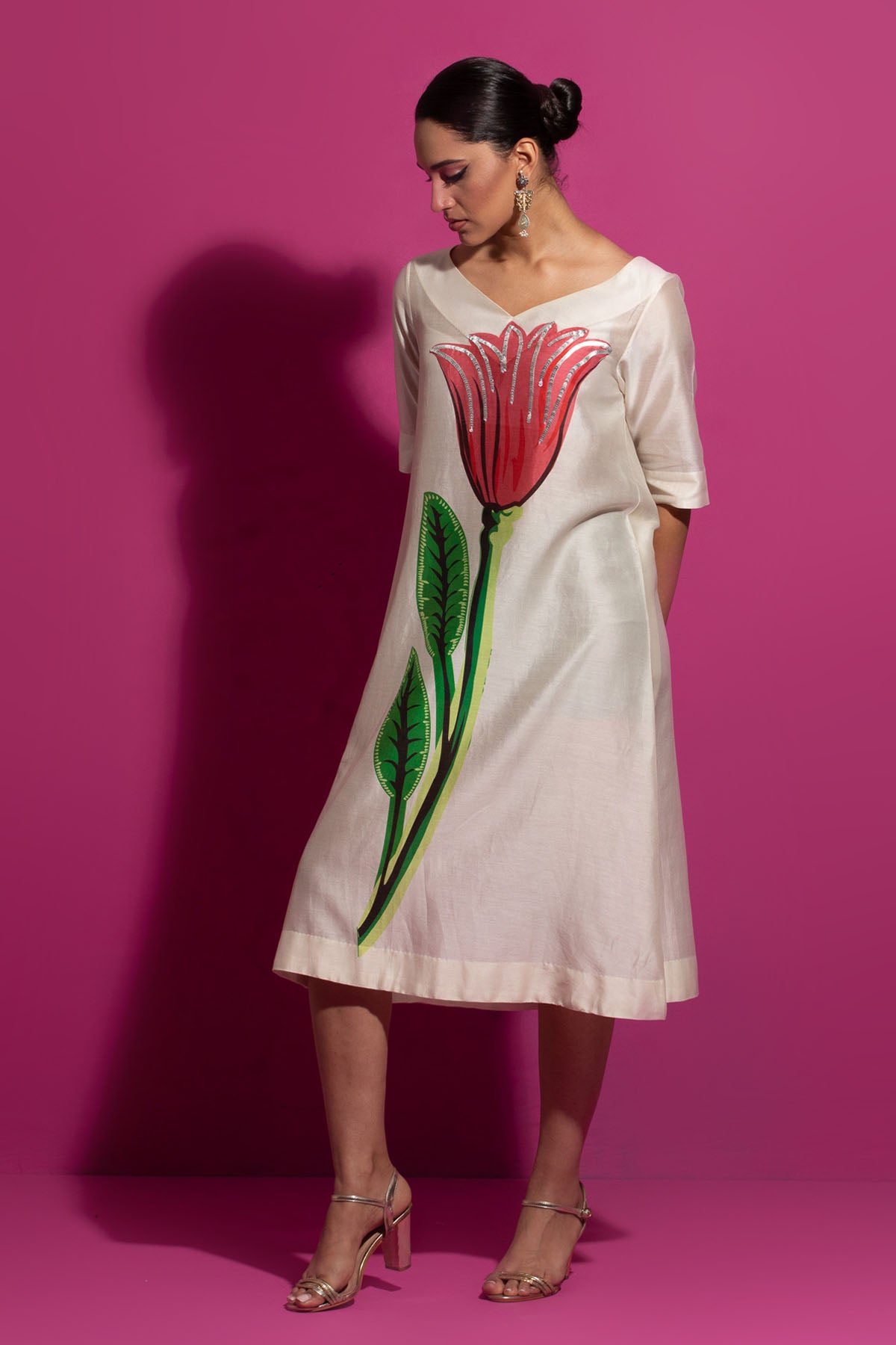 Chanderi Floral Print Dress