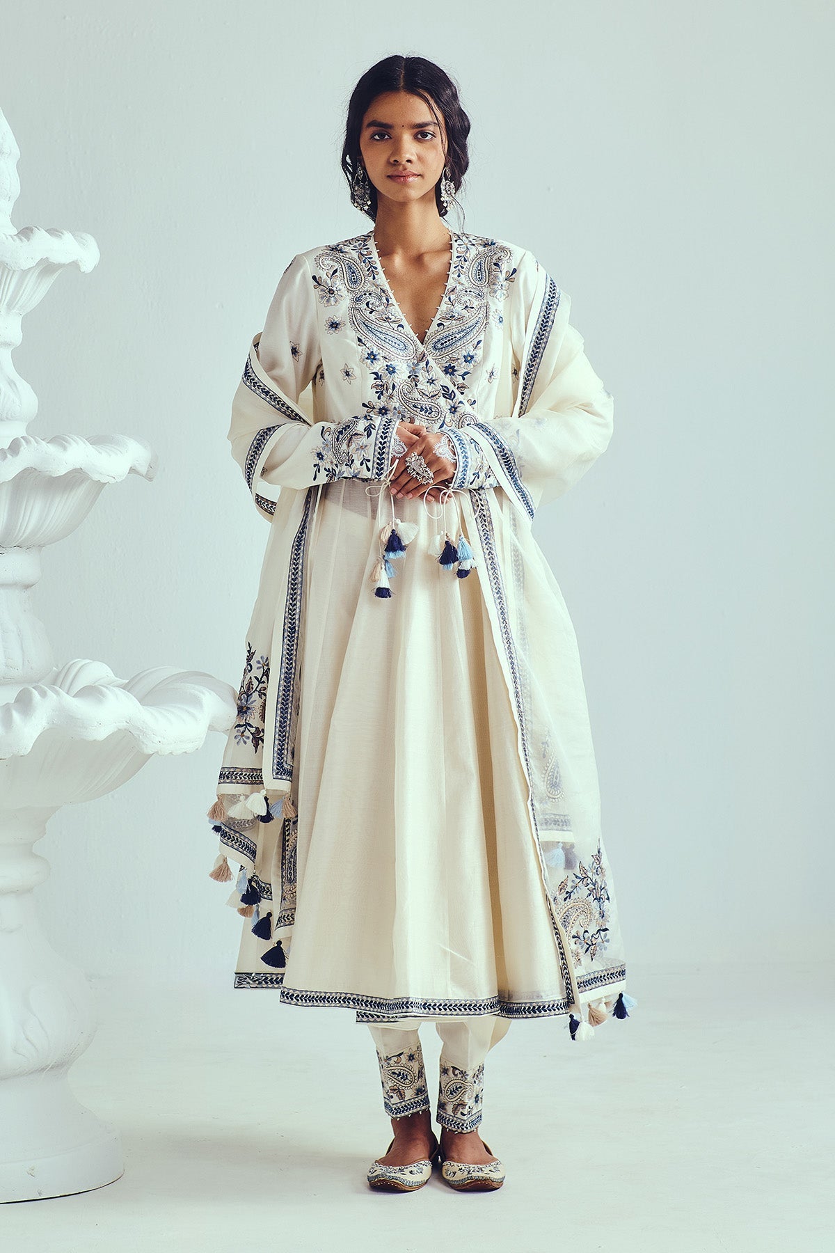 Buy Chanderi Angrakha Anarkali Set by WABI SABI for Women online at ScrollnShops