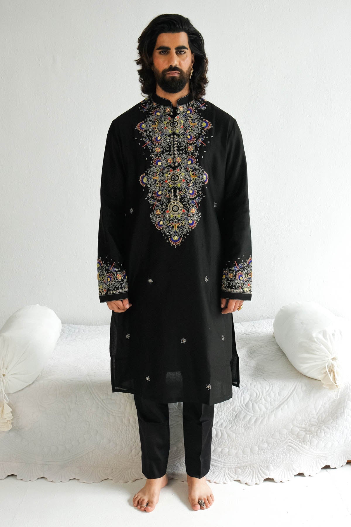 WABI SABI Chanderi Black Kurta & Pyjama for men online at ScrollnShops