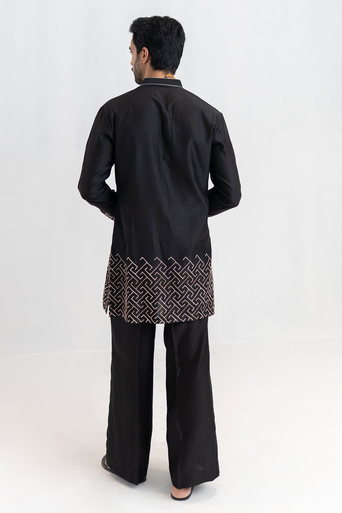 Chanderi Black Short Kurta Pant