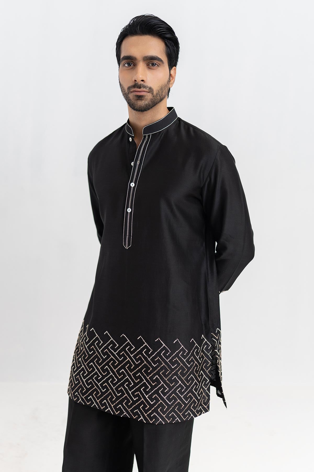 Chanderi Black Short Kurta Pant