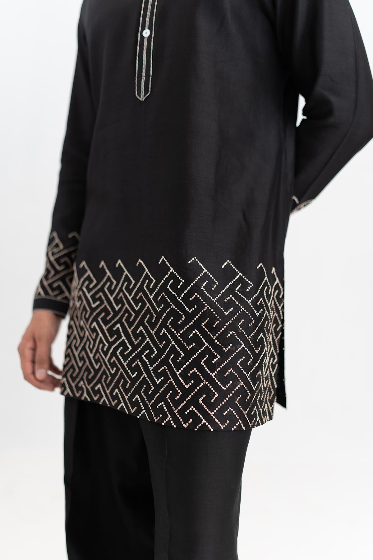 Chanderi Black Short Kurta Pant
