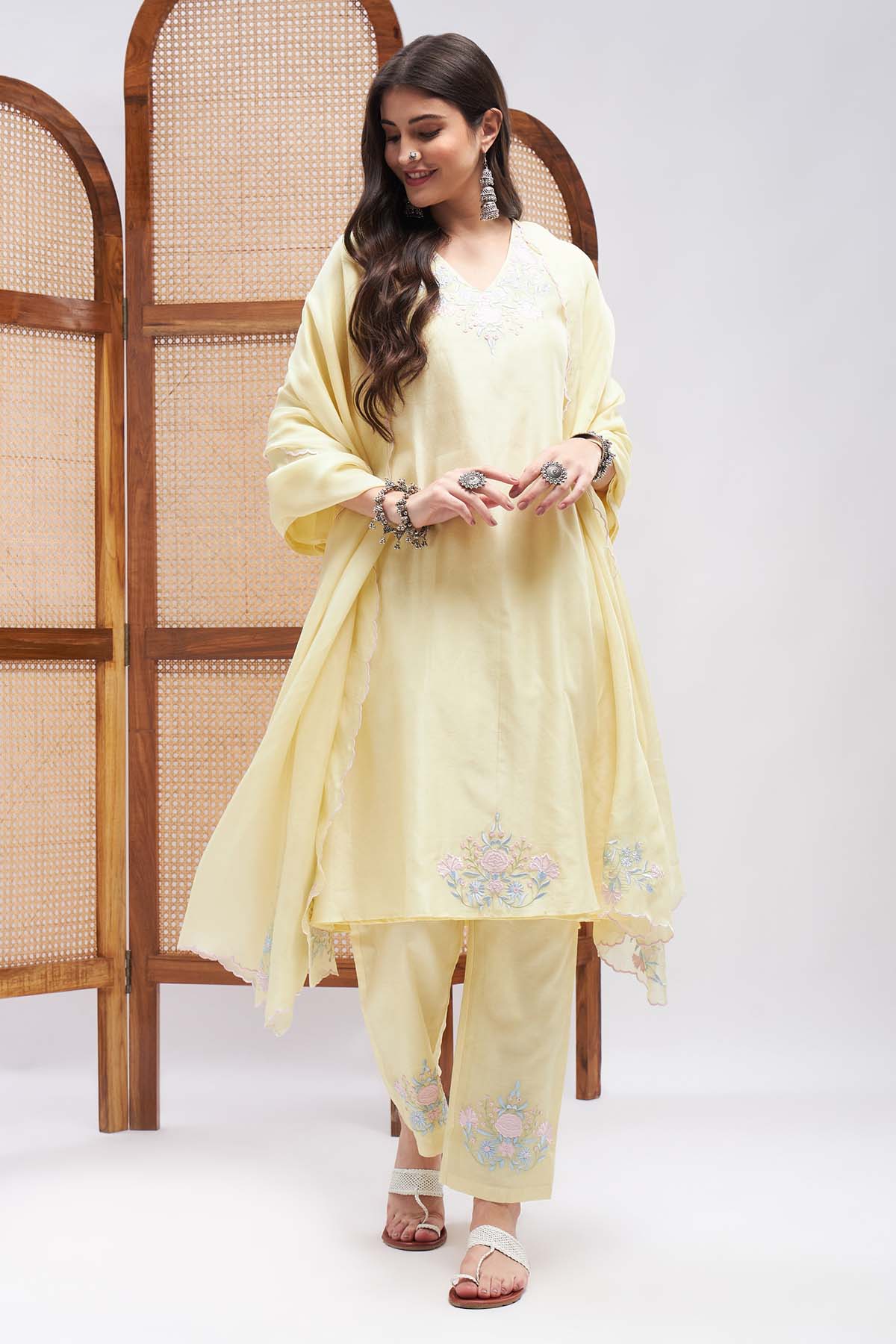 Floral Resham Chanderi Kurta Set