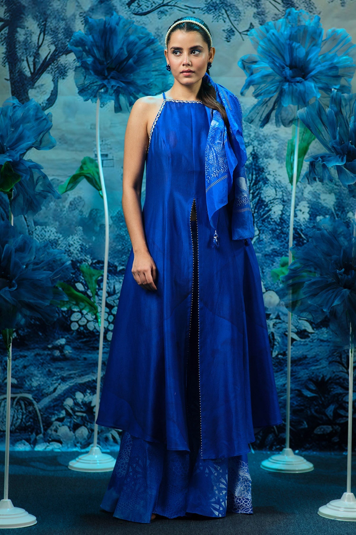 Buy Chanderi Halter Neck Kurta Set by Mandira Wirk for women online at ScrollnShops