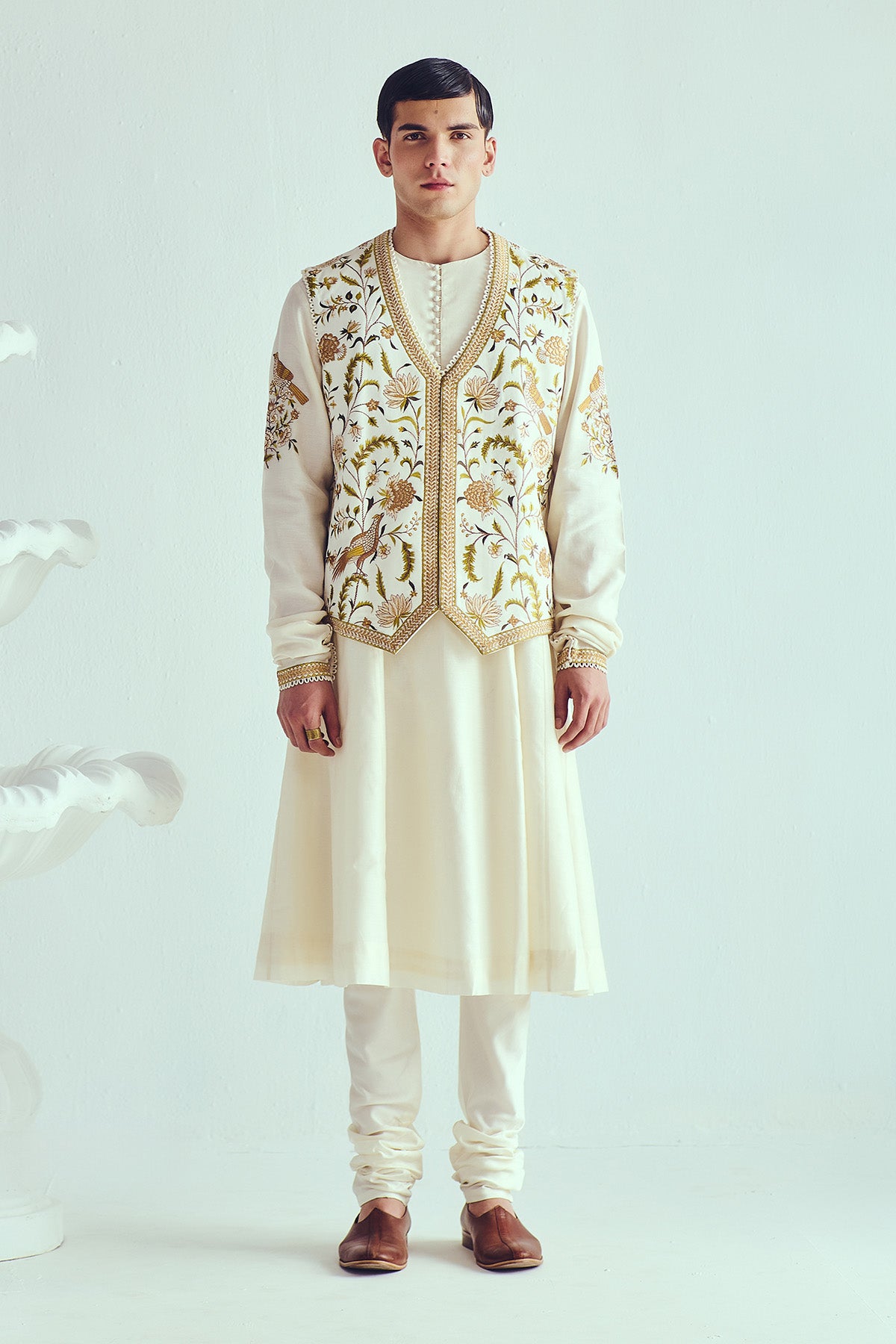 Chanderi Ivory Flared Kurta Set