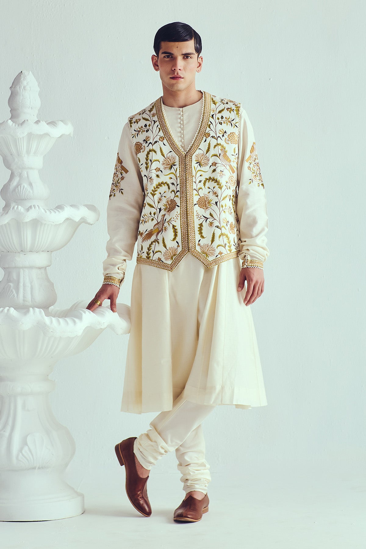 Chanderi Ivory Flared Kurta Set