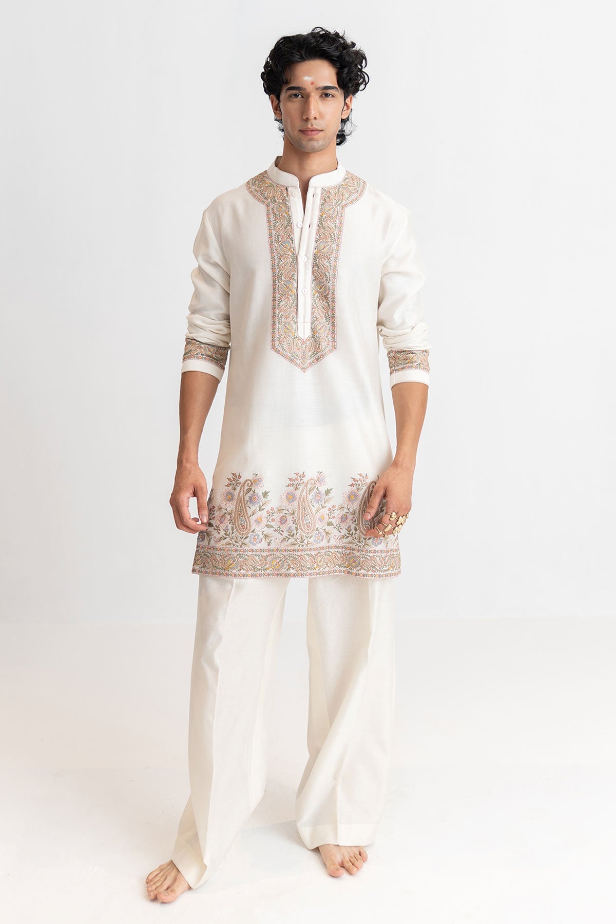 Buy Handloom Ivory Kurta And Pants for men by Ajiesh Oberoi online available at scrollnshops