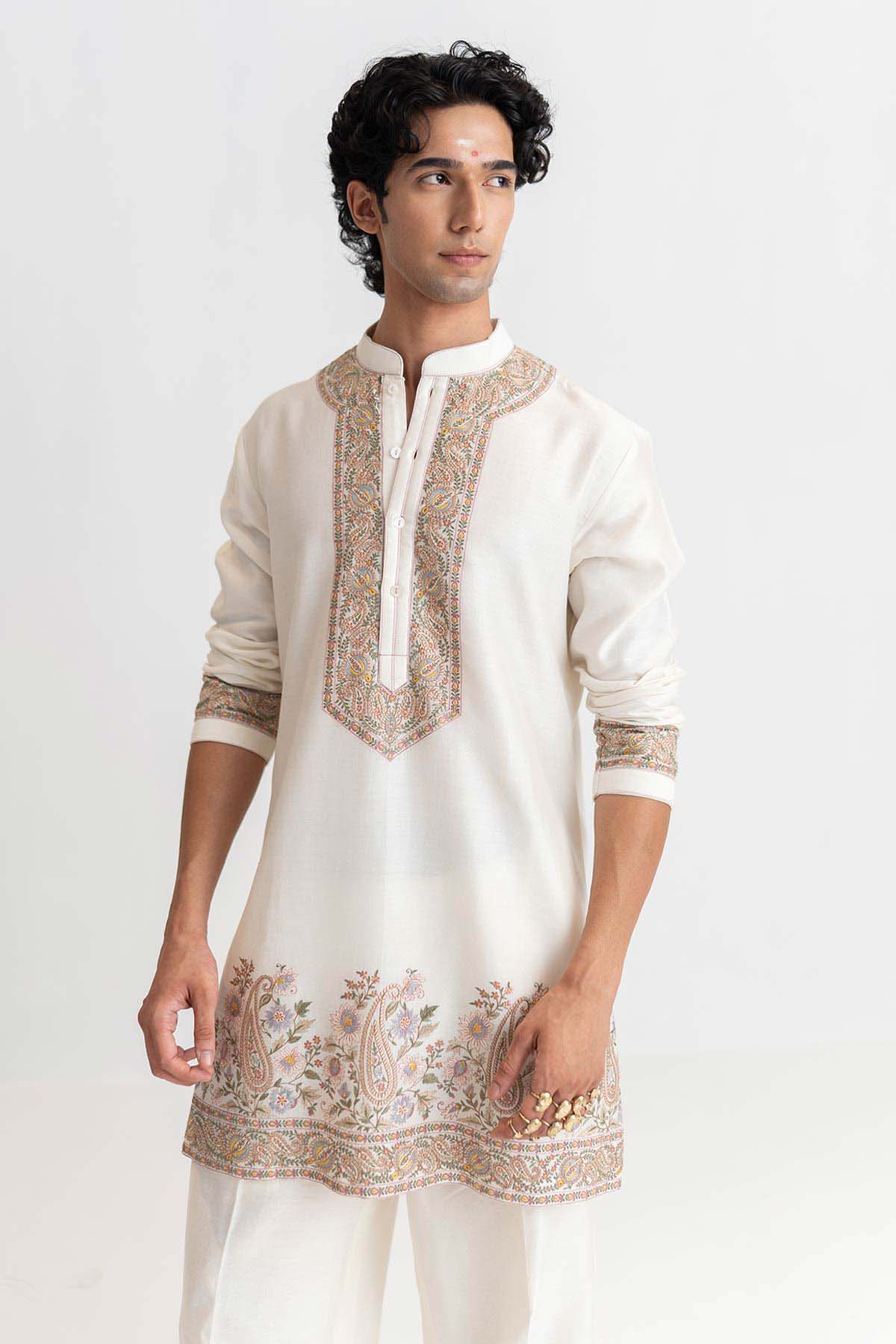 Handloom Ivory Kurta And Pants