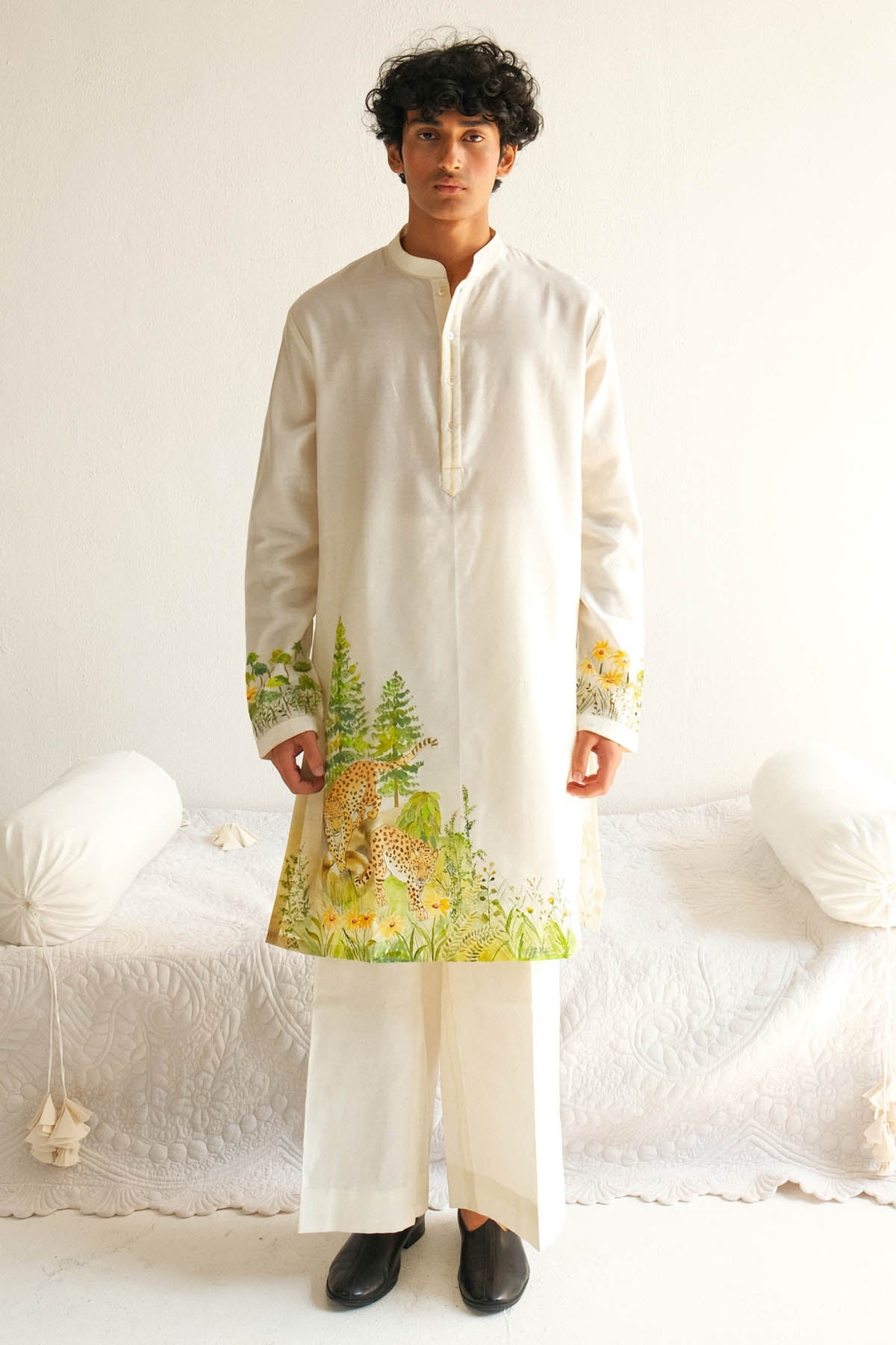 WABI SABI Chanderi Ivory Kurta & Pyjama for men online at ScrollnShops