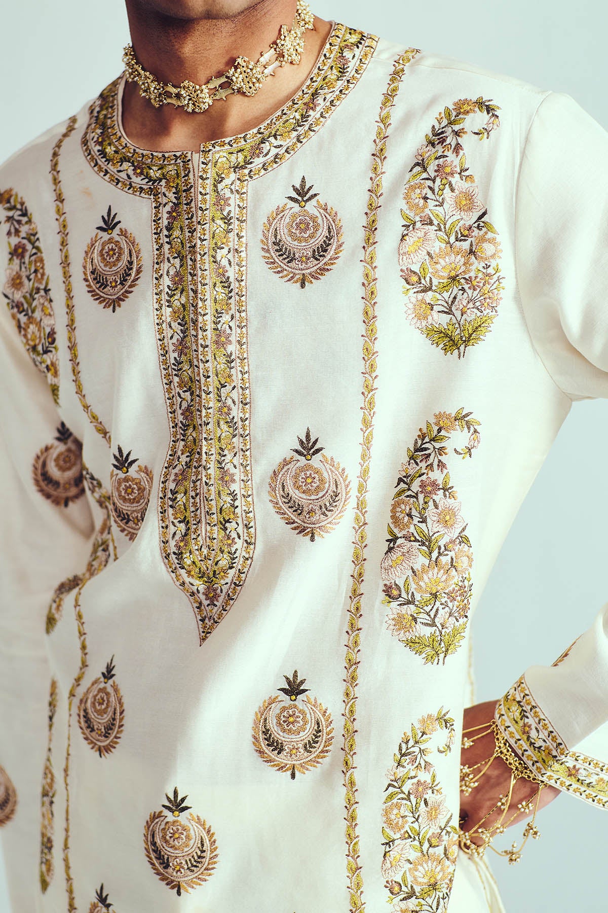 Chanderi Ivory Short Kurta Set