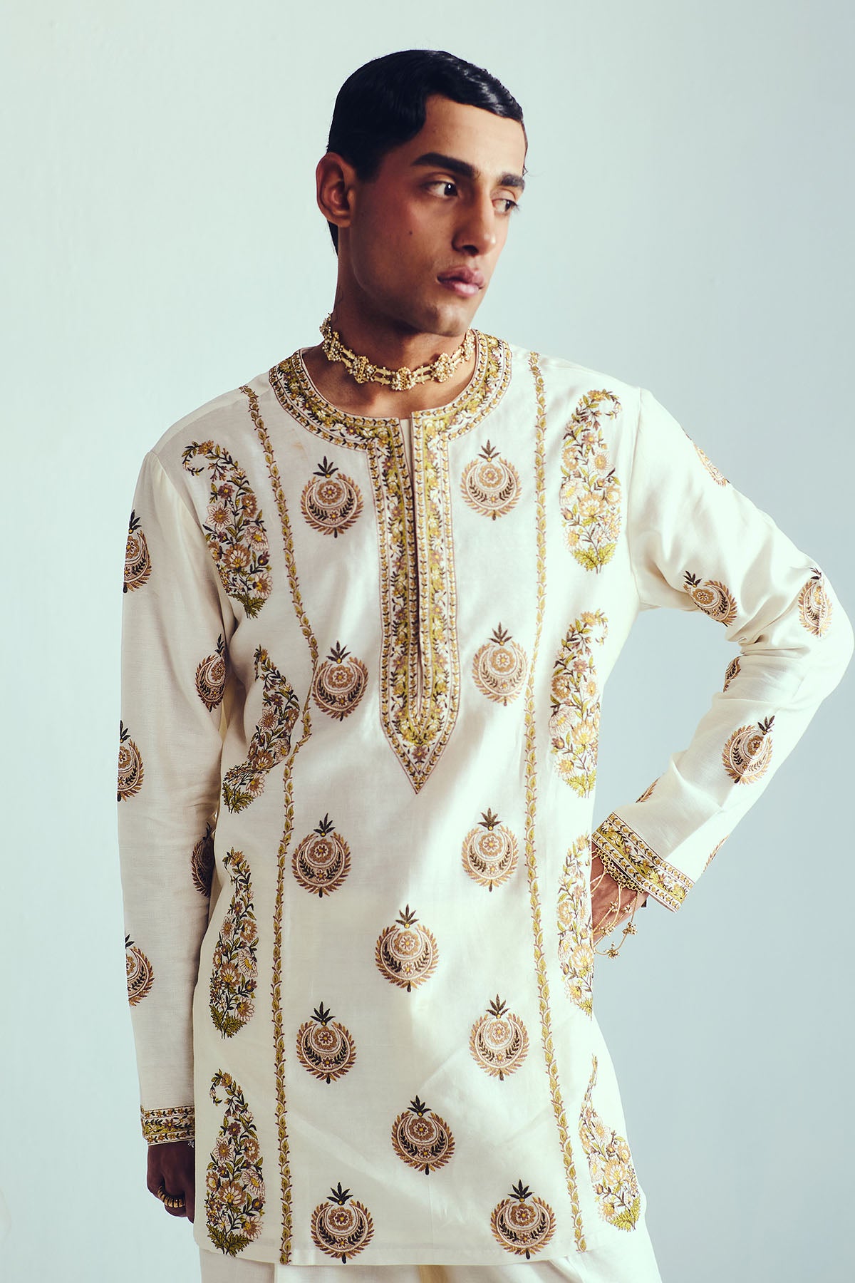 Chanderi Ivory Short Kurta Set