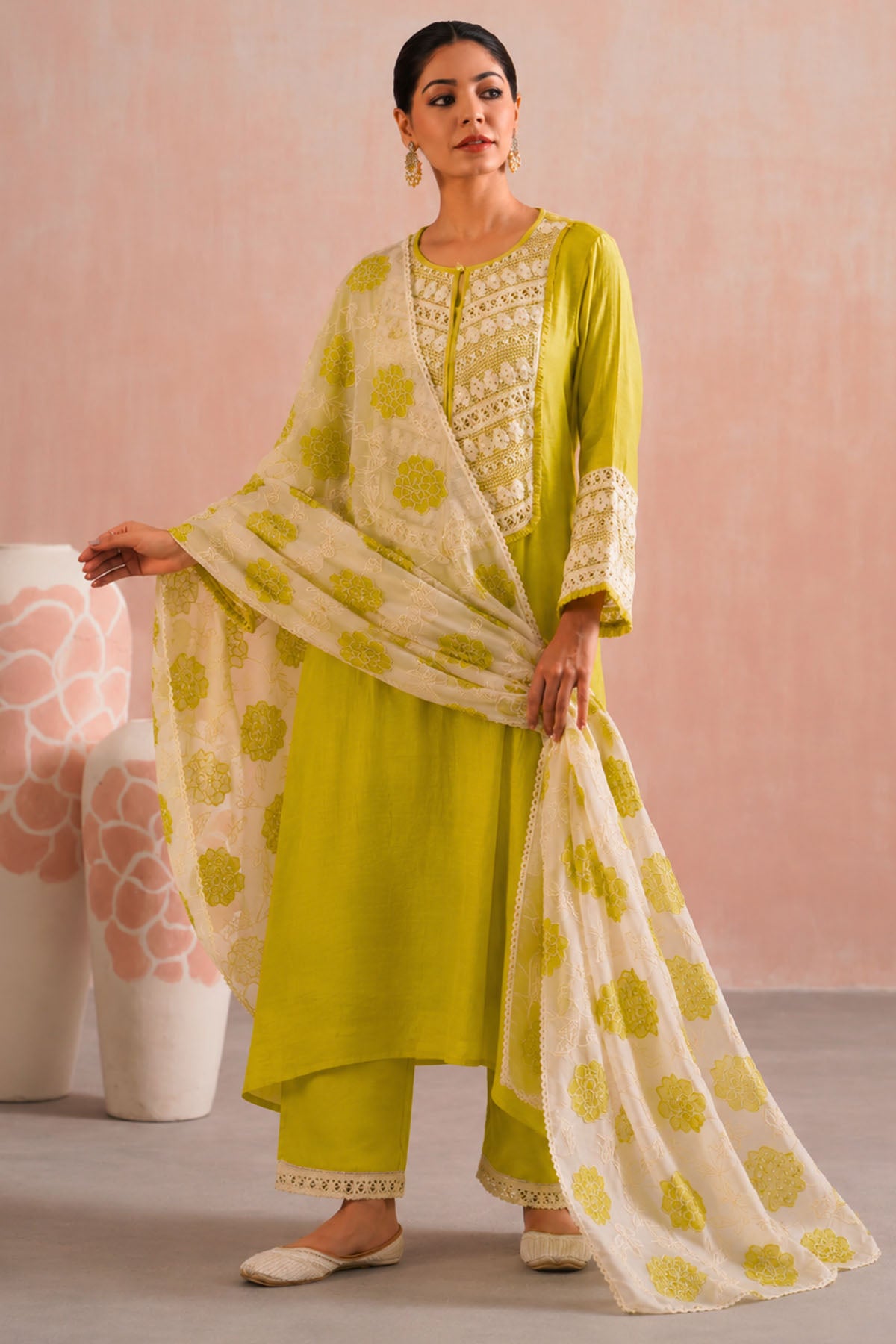 Lime Green Detailing Kurta Set