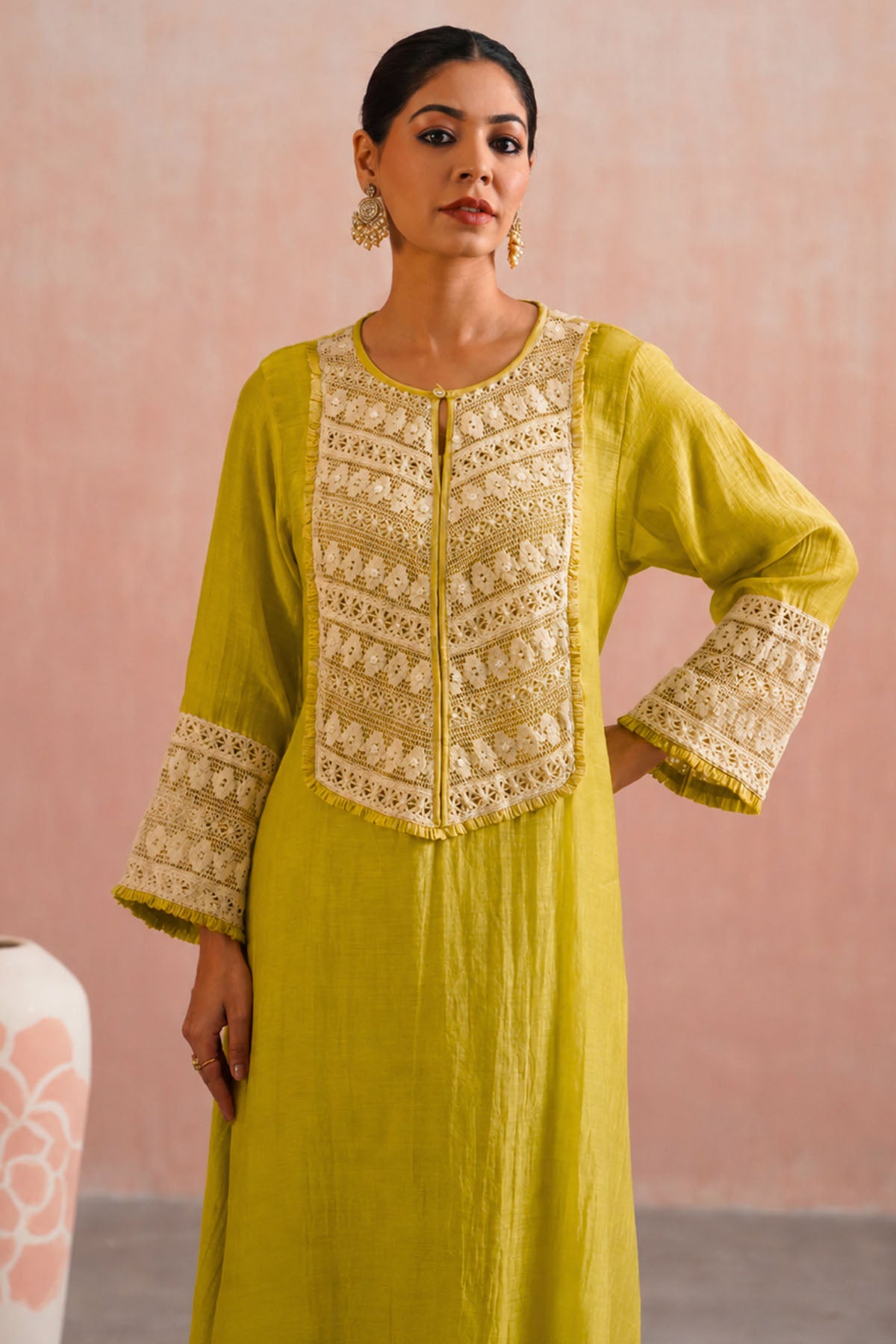 Lime Green Detailing Kurta Set