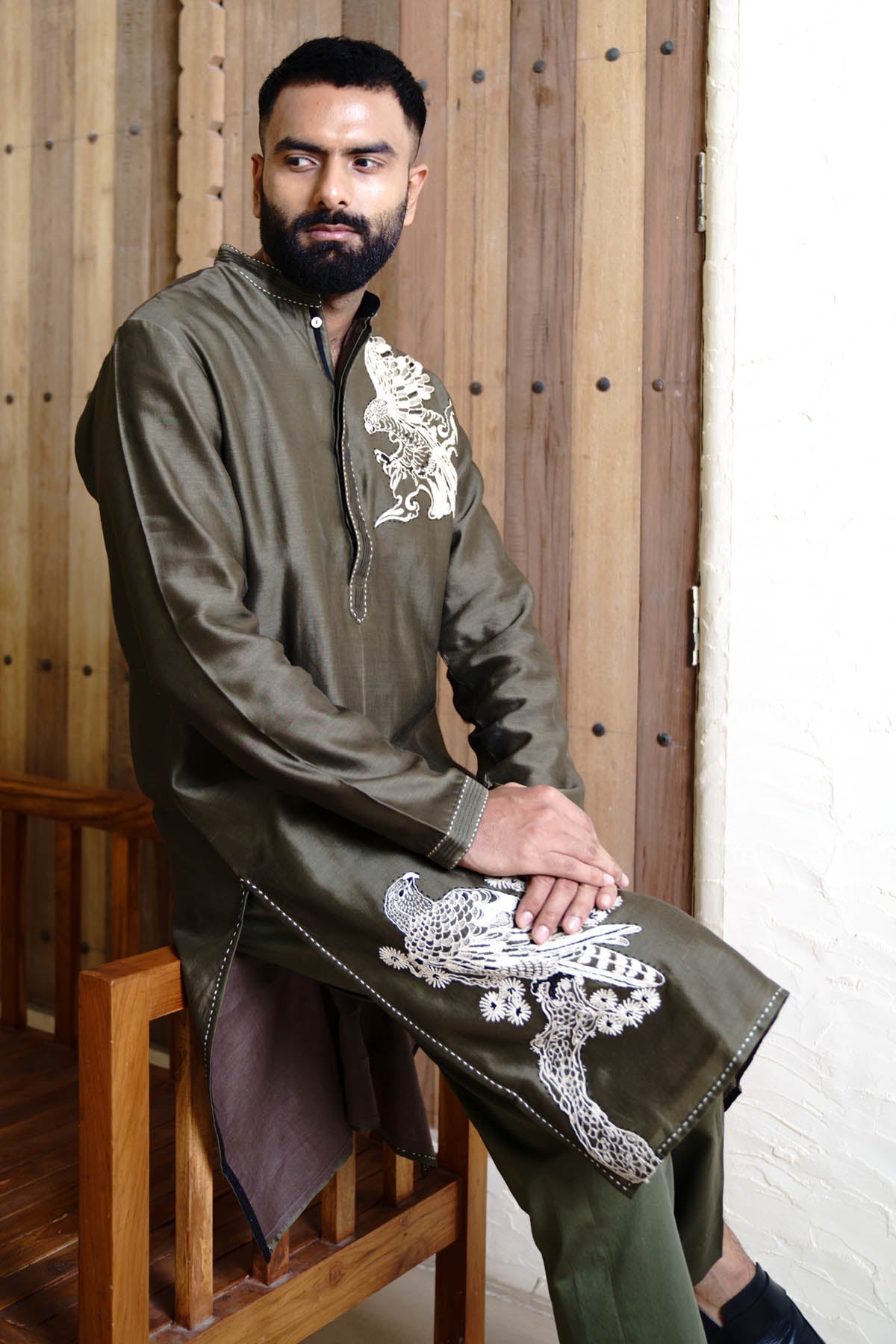 Chanderi Olive Kurta & Pants