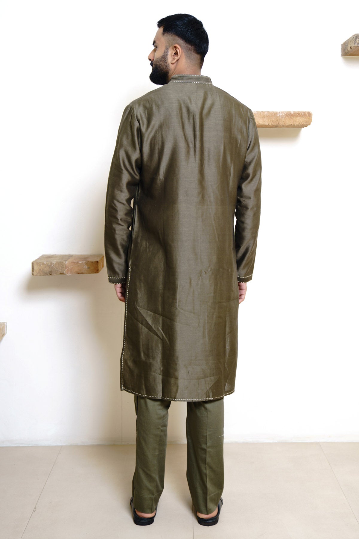 Chanderi Olive Kurta & Pants