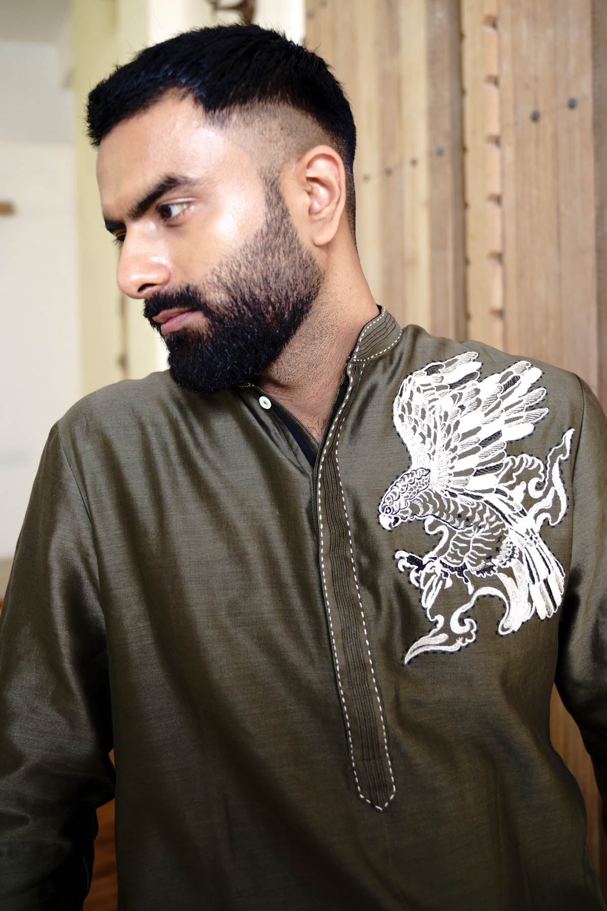 Chanderi Olive Kurta & Pants