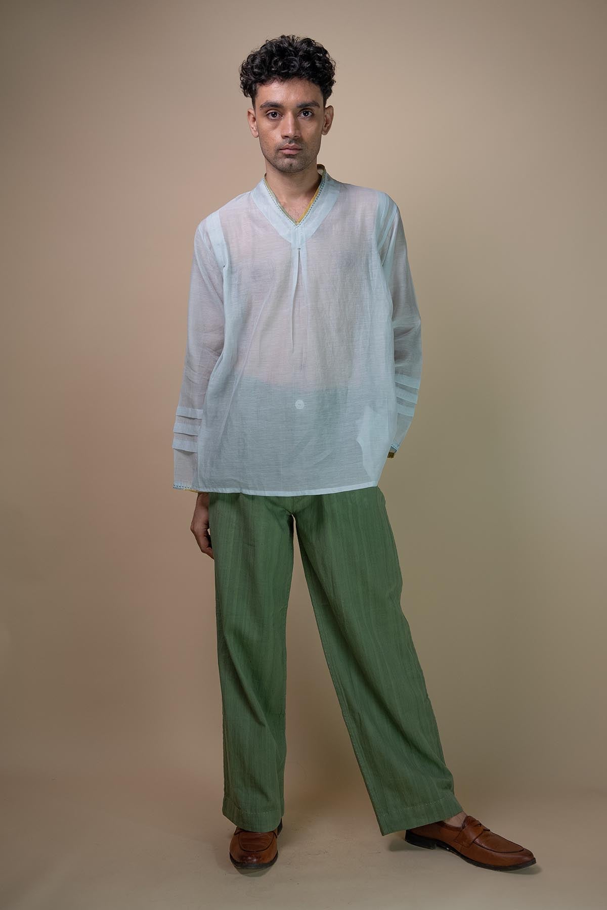 Chanderi Pleated Blue Shirt