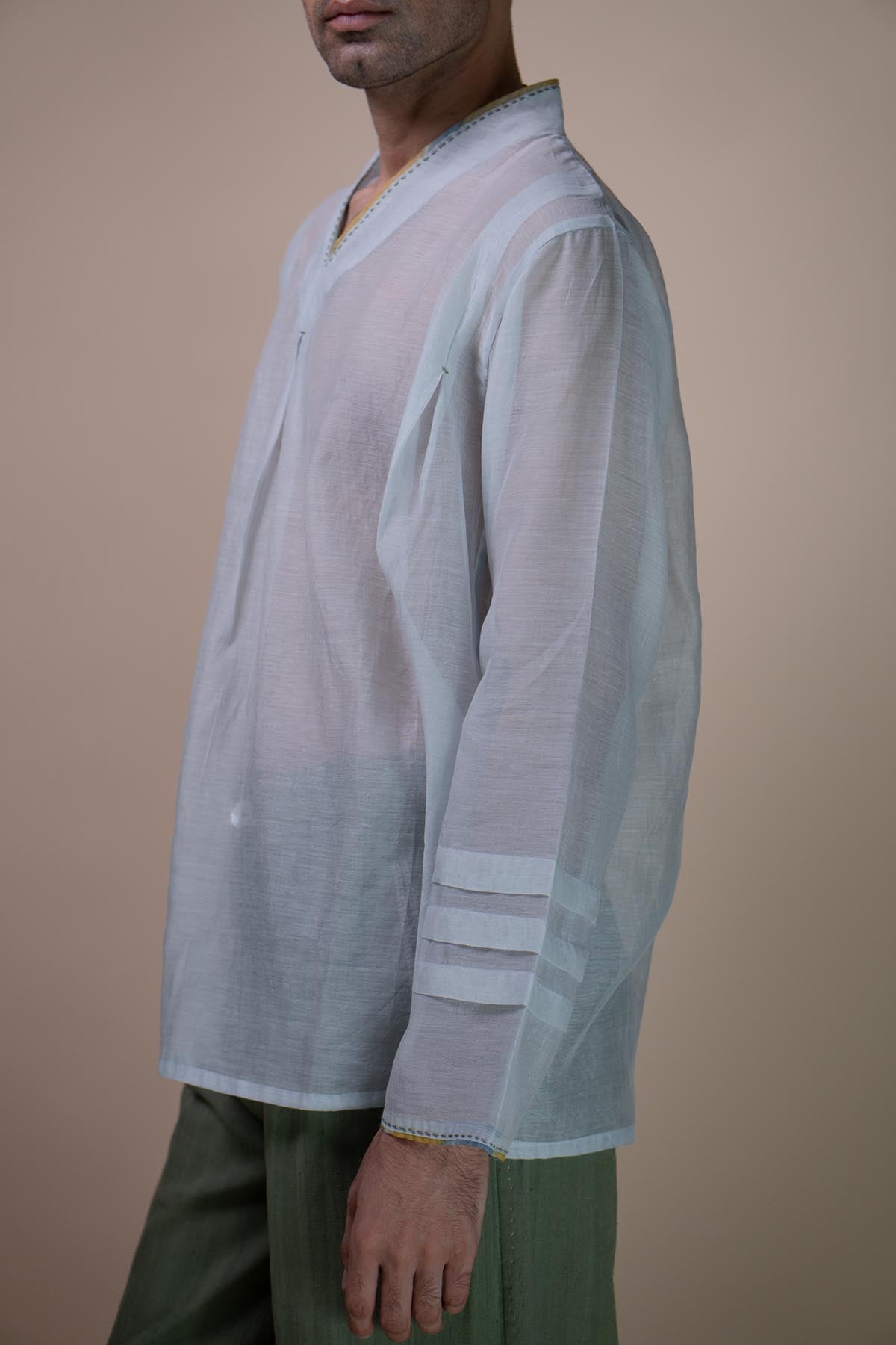 Chanderi Pleated Blue Shirt