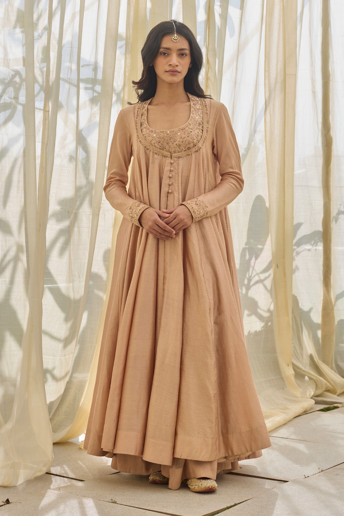 Buy Chanderi Silk Aari Anarkali Set by Rhua for Women online at ScrollnShops