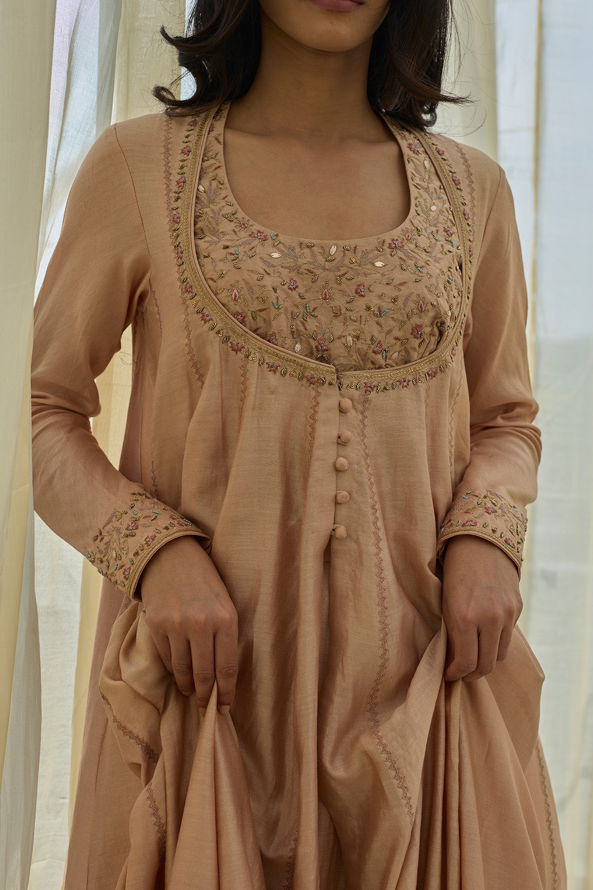 Chanderi Silk Aari Anarkali Set