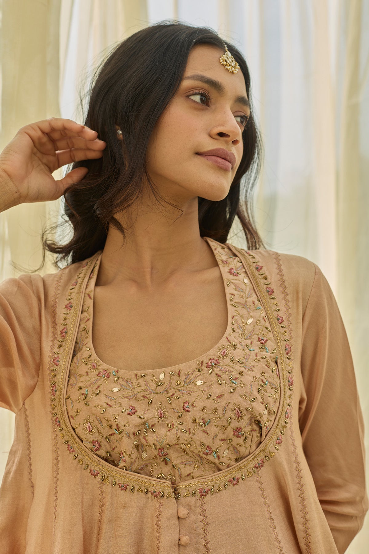 Chanderi Silk Aari Anarkali Set