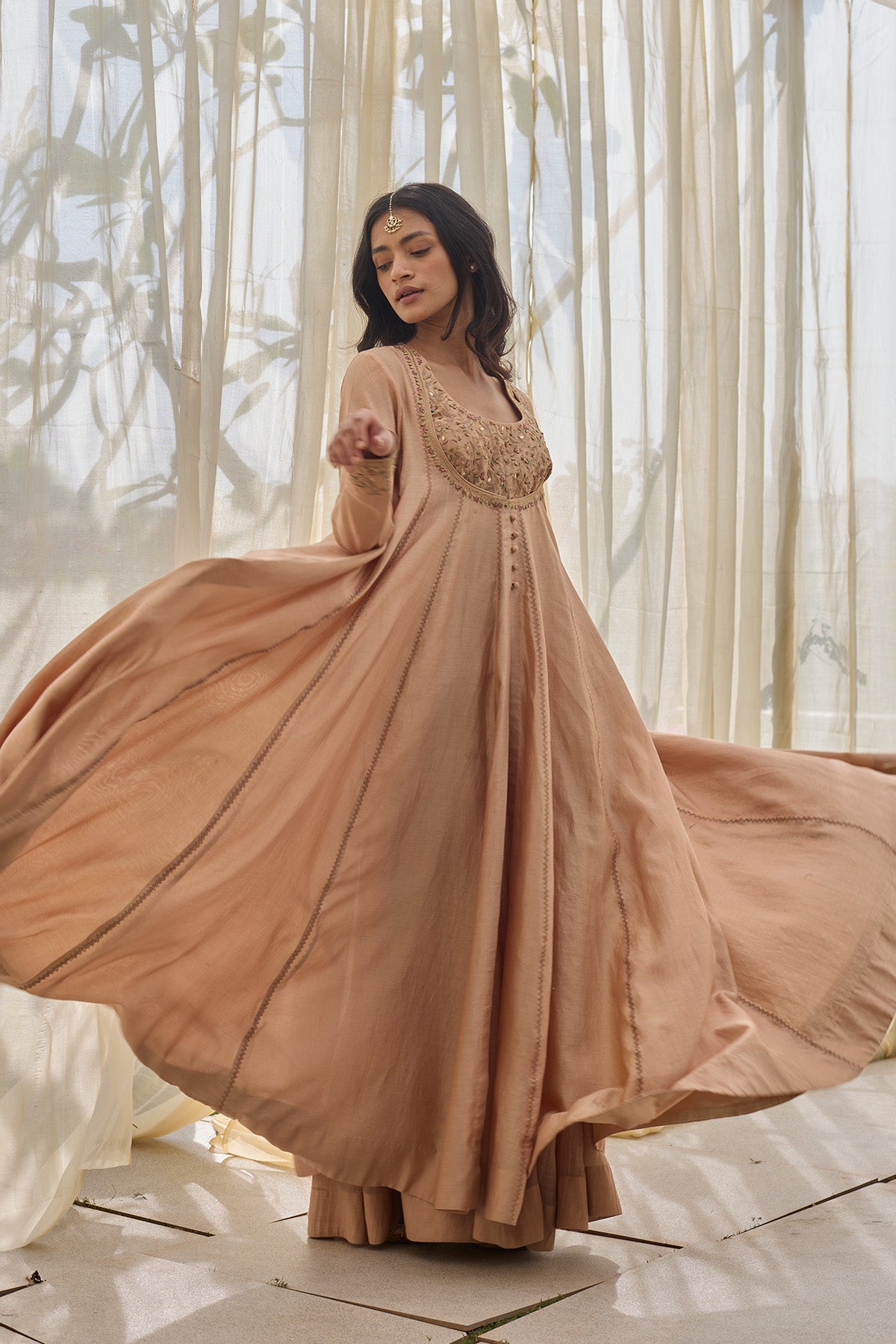 Chanderi Silk Aari Anarkali Set