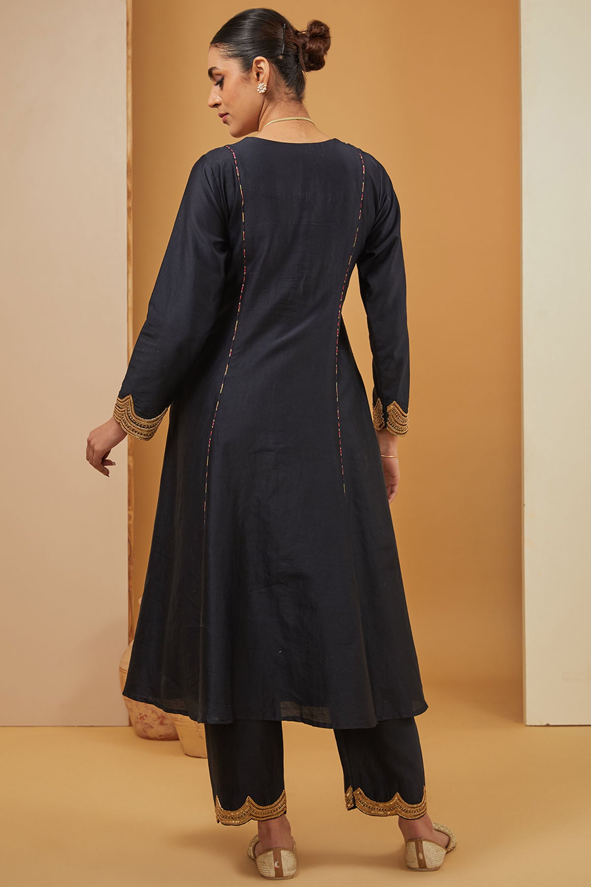 Chanderi Silk Black Kurta Set