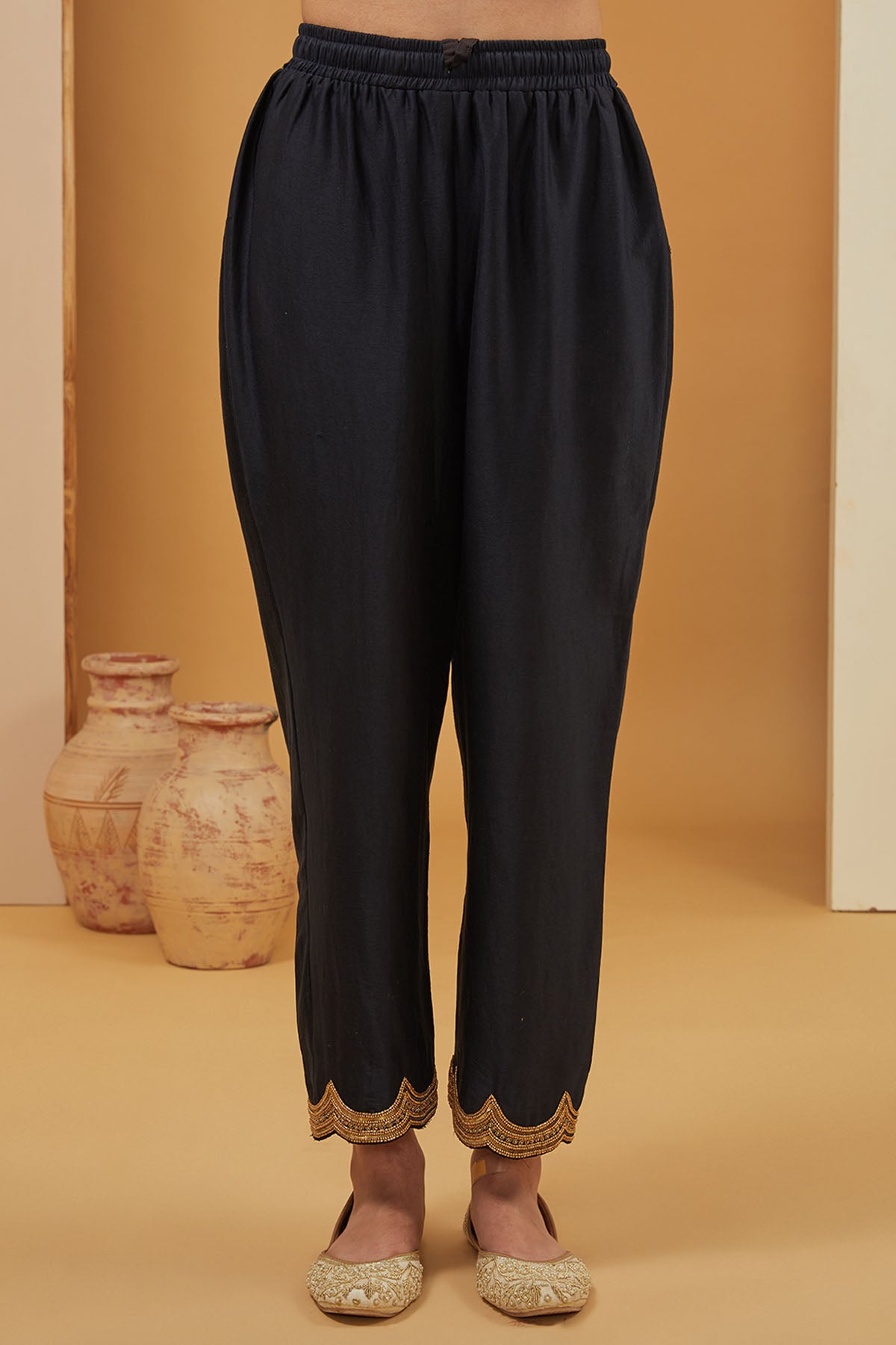 Chanderi Silk Black Kurta Set