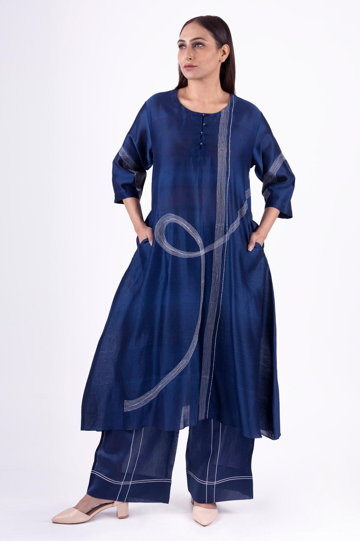 Khat Clothing Chanderi Silk Blue Kurta Set for women online at ScrollnShops