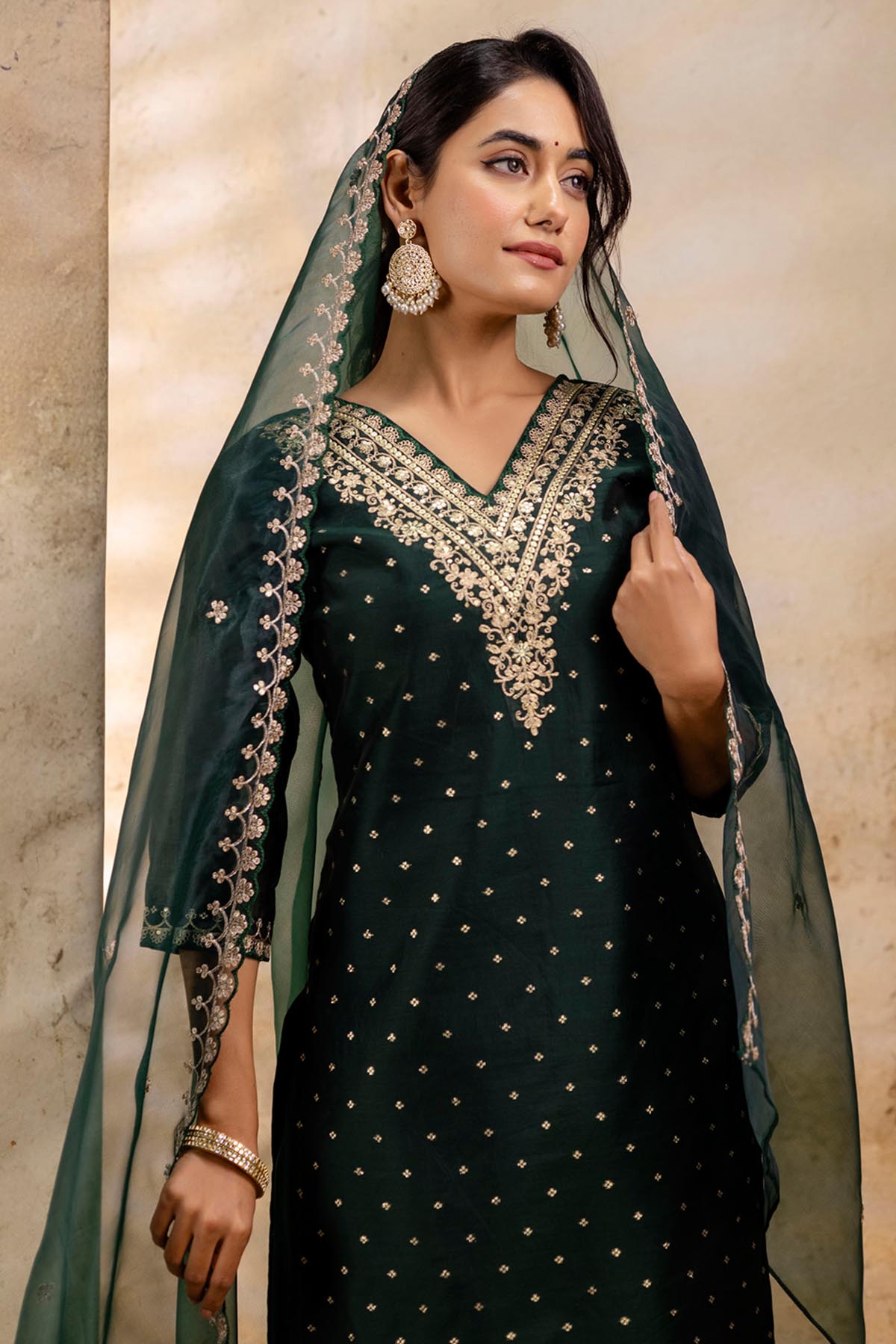 Chanderi Silk Green Kurta Set