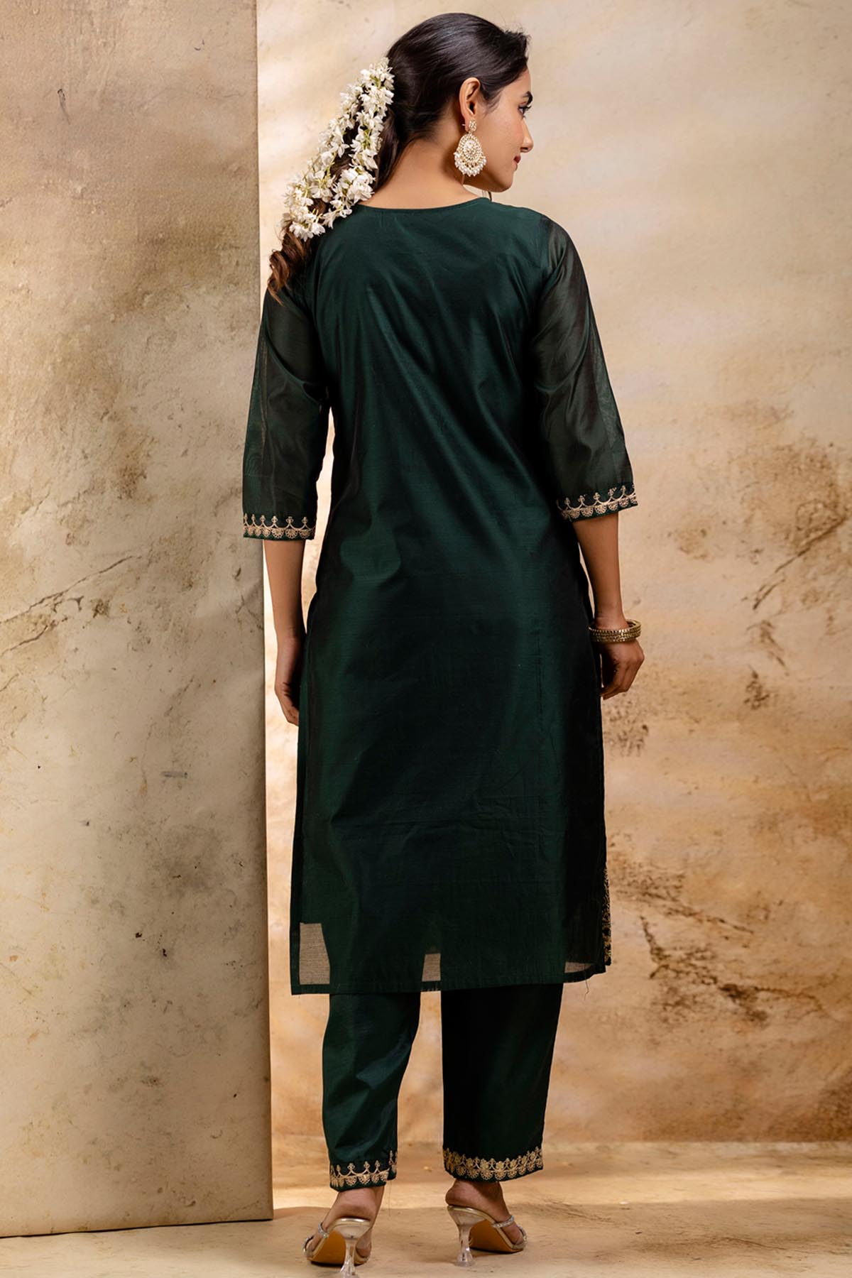 Chanderi Silk Green Kurta Set