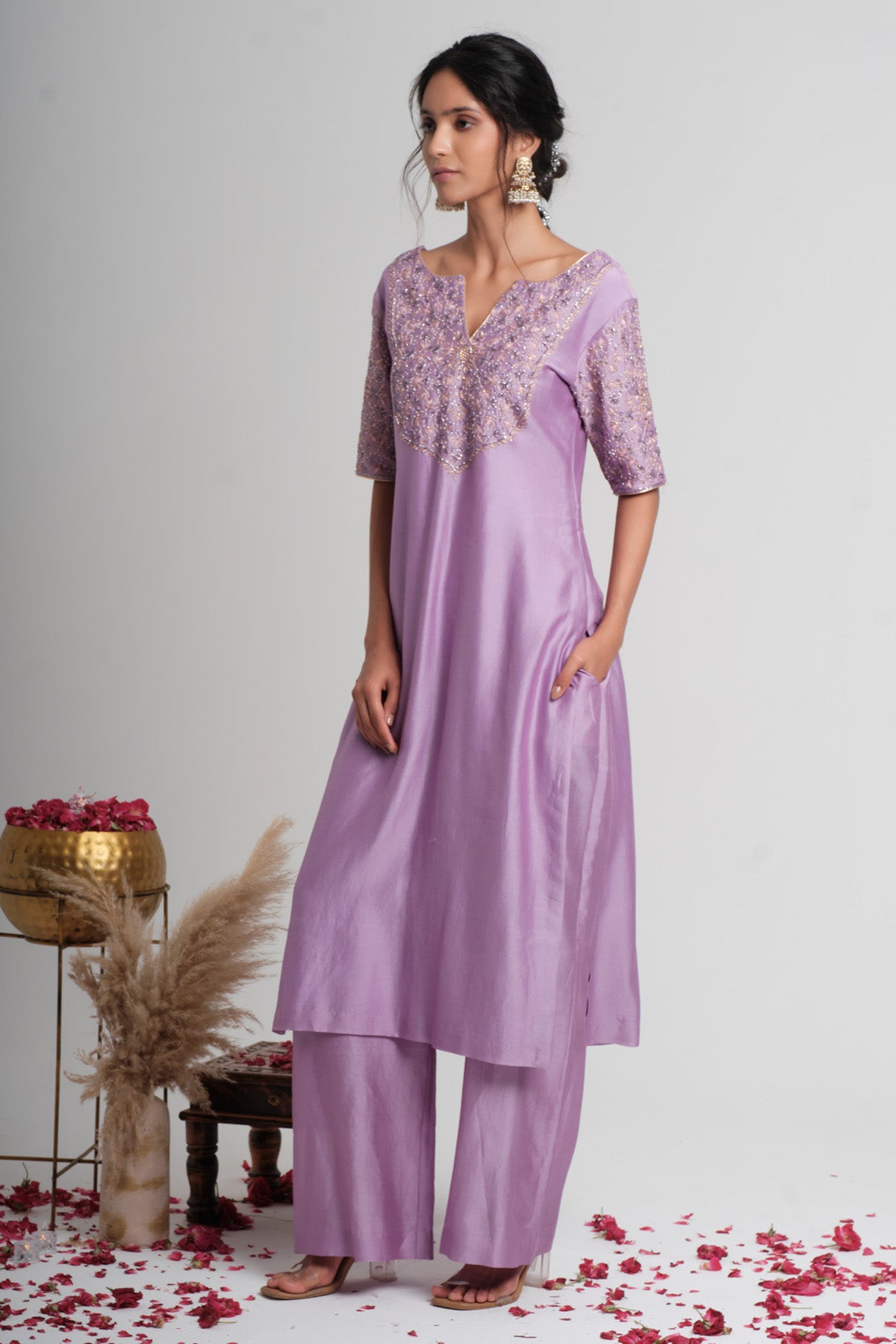 Chanderi Silk Lavender Kurta Set