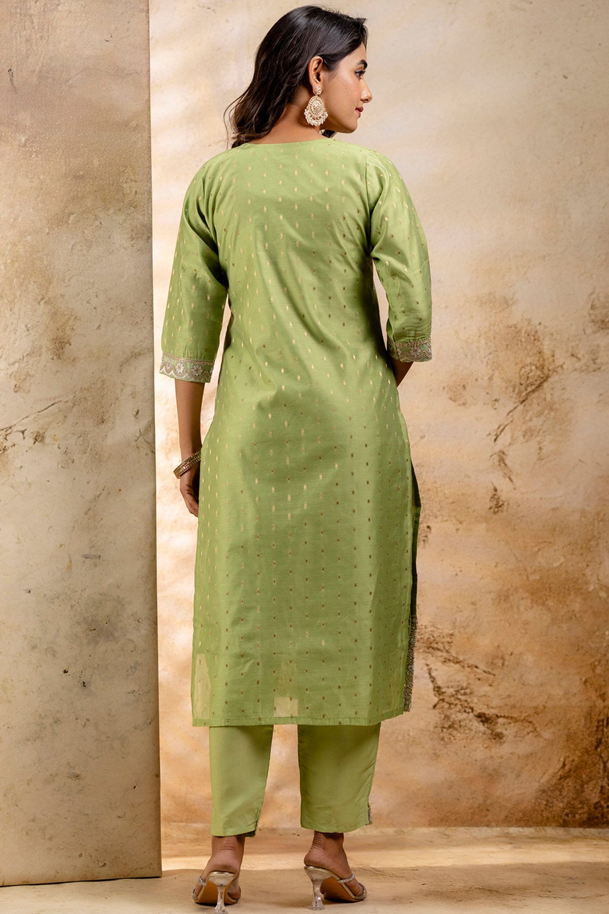 Chanderi Silk Mehendi Kurta Set
