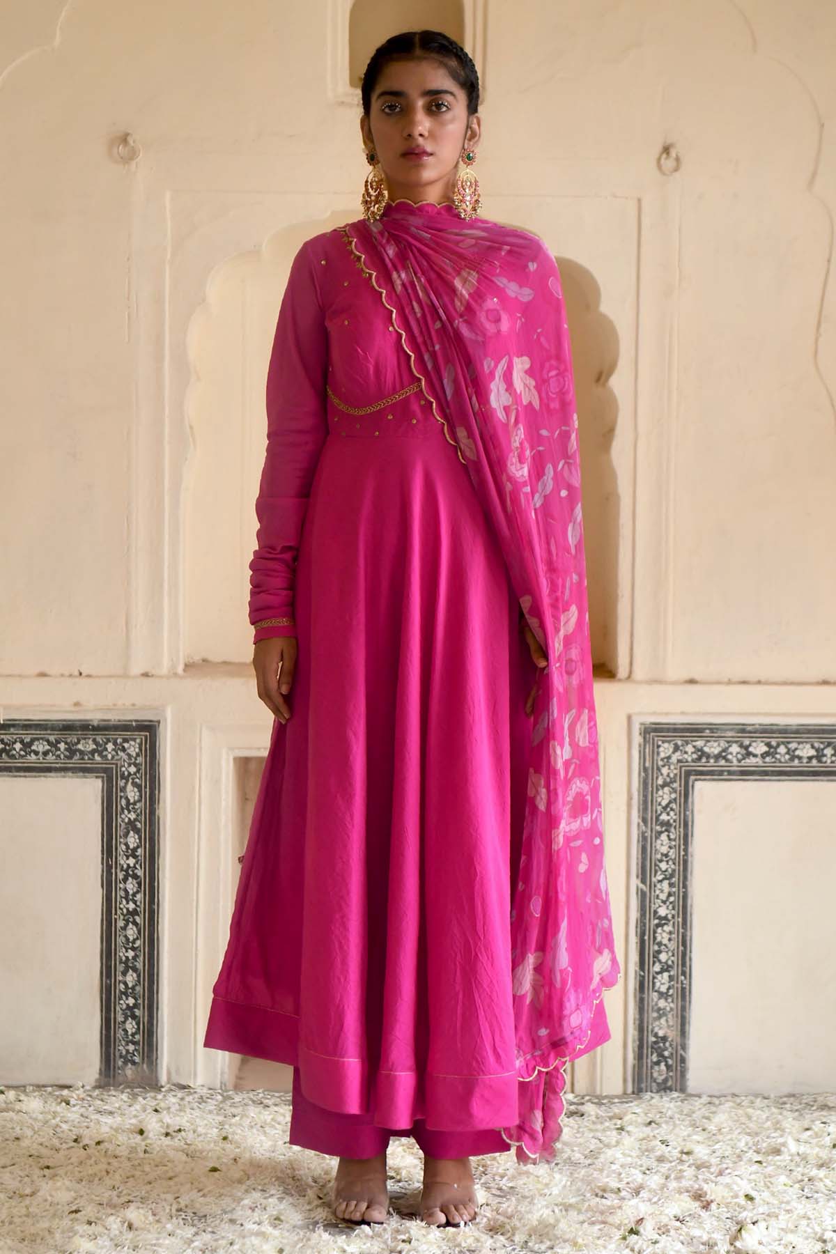 Chanderi Silk Pink Anarkali Set