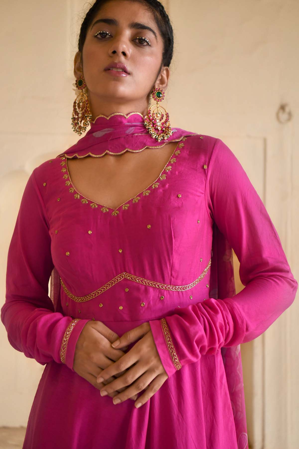 Chanderi Silk Pink Anarkali Set