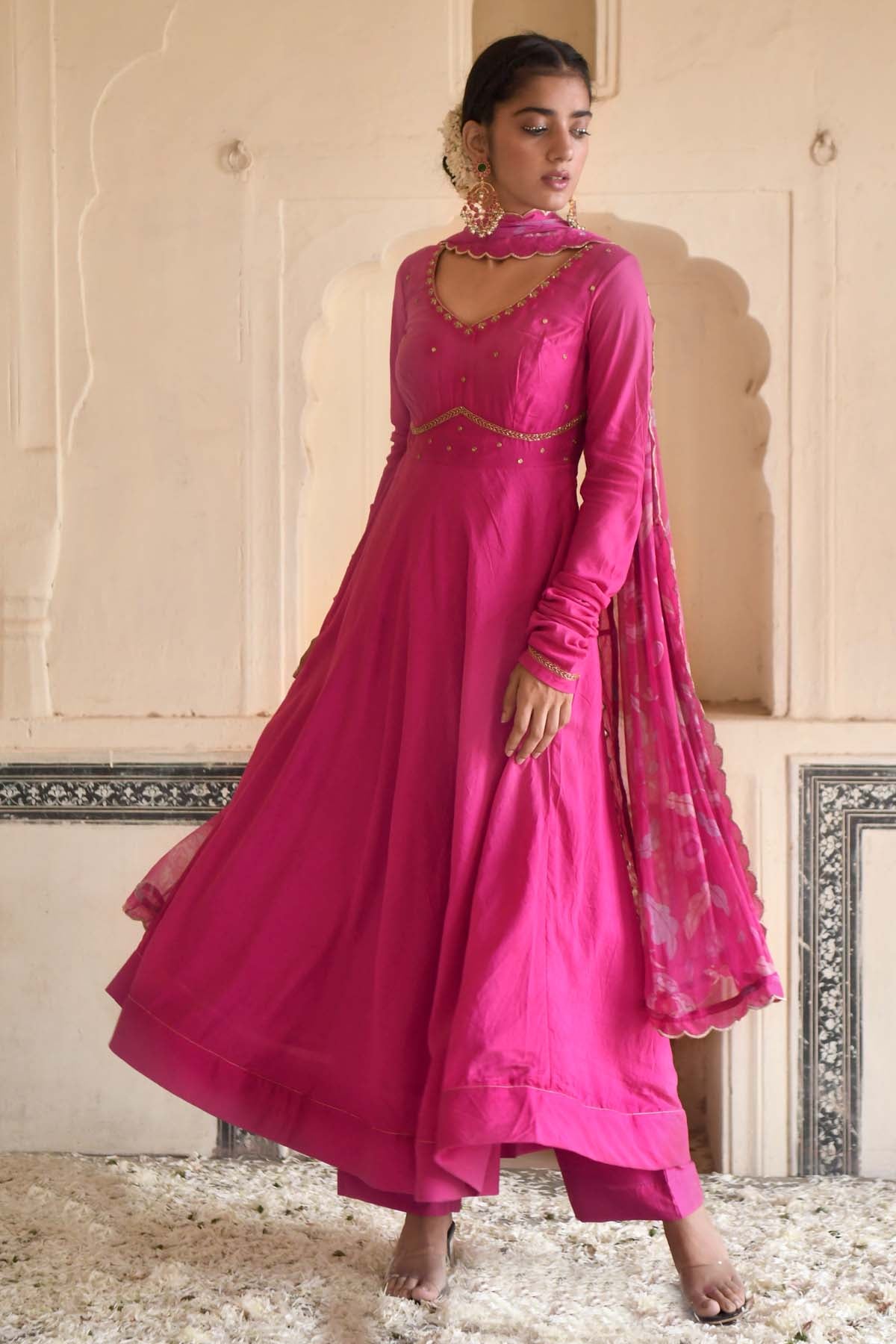 Chanderi Silk Pink Anarkali Set