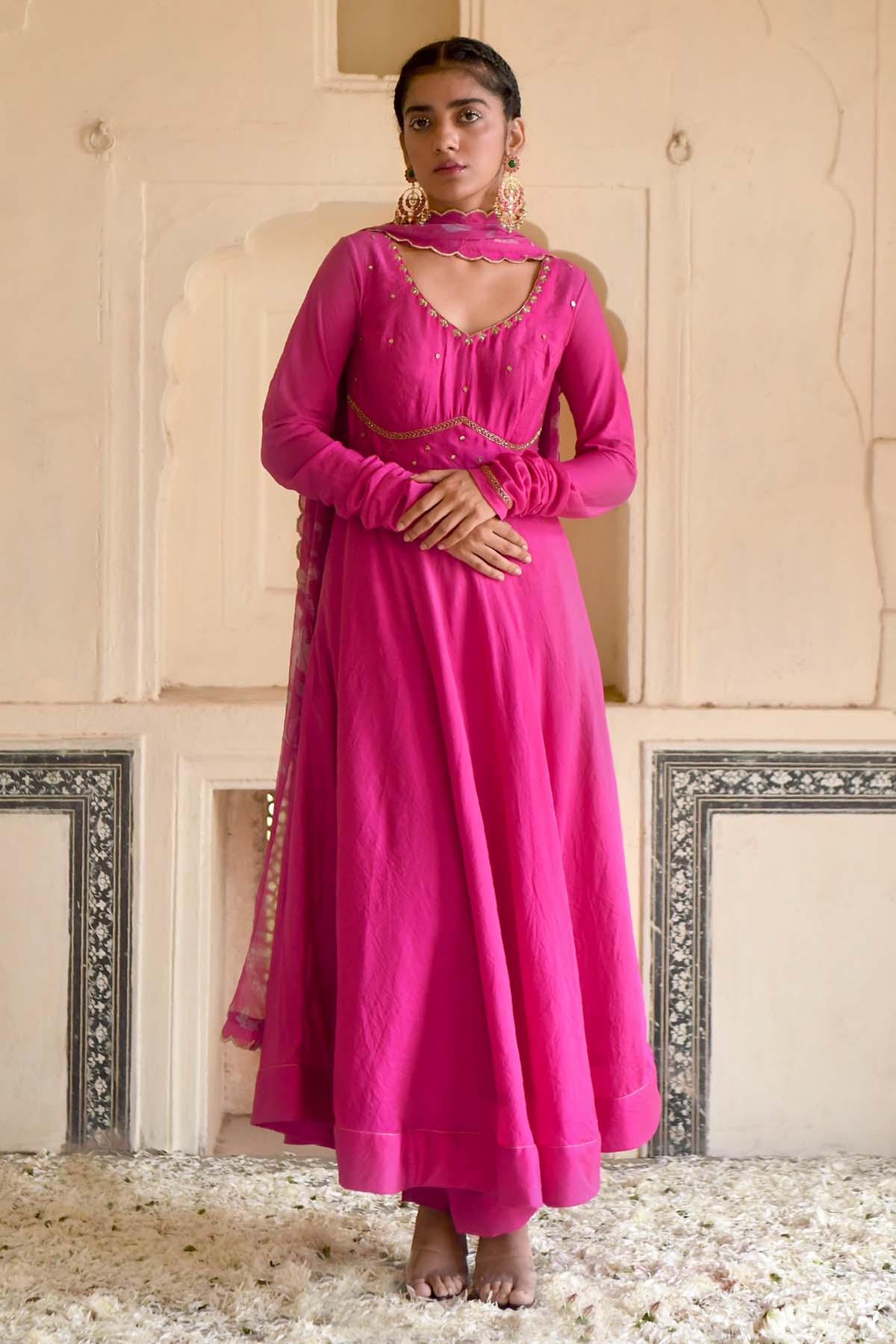 Taro India Chanderi Silk Pink Anarkali Set for women online at ScrollnShops