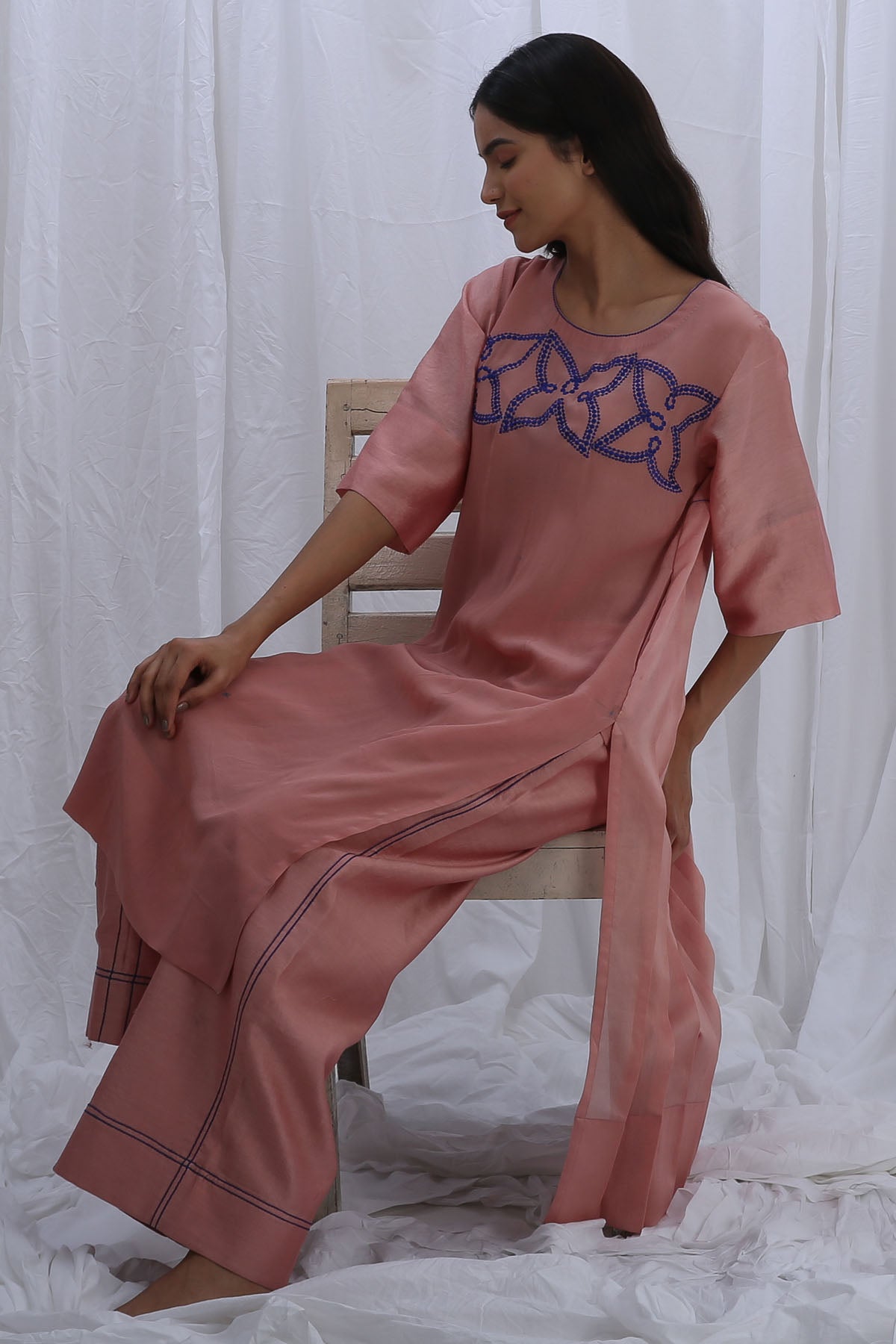 Chanderi Silk Pink Kurta & Pants