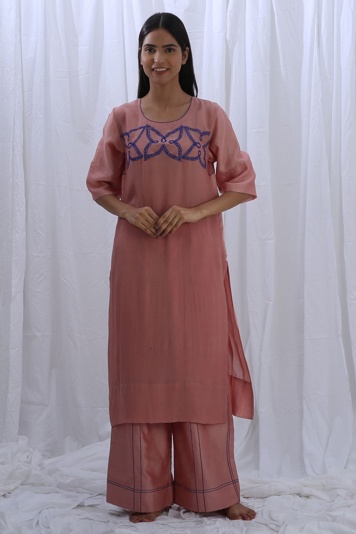 Khat Clothing Chanderi Silk Pink Kurta & Pants for women online at ScrollnShops