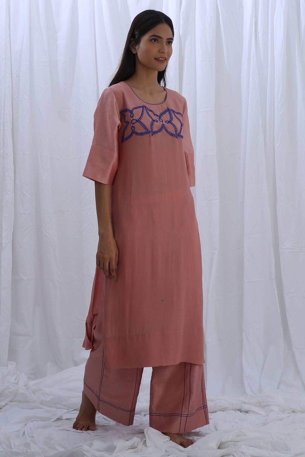 Chanderi Silk Pink Kurta & Pants
