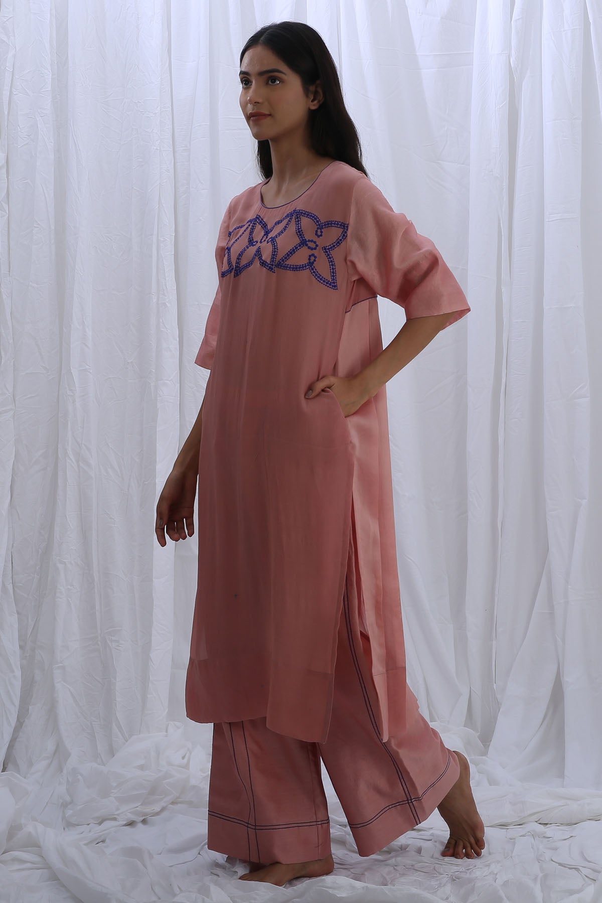 Chanderi Silk Pink Kurta Set