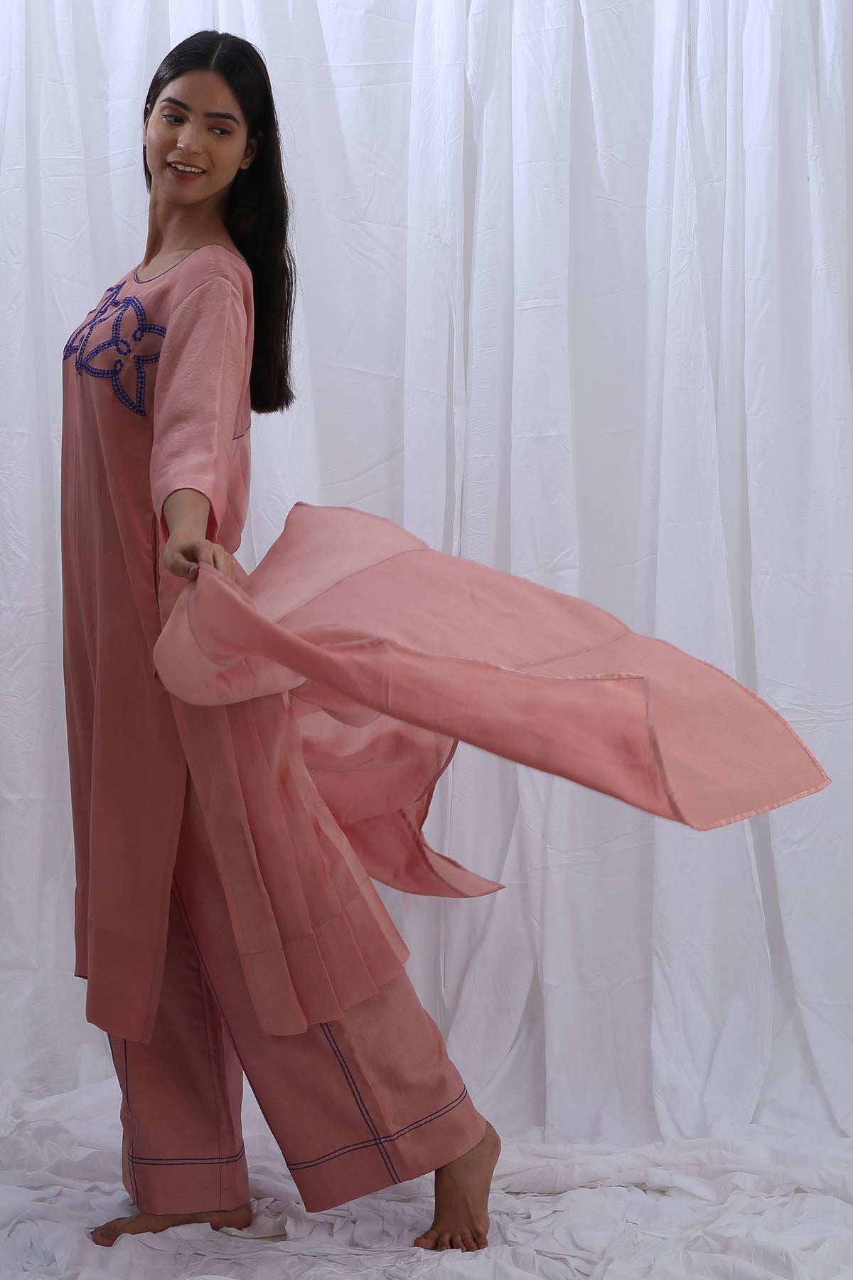 Khat Clothing Chanderi Silk Pink Kurta Set for women online at ScrollnShops