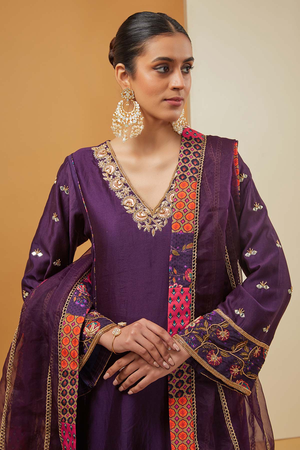 Chanderi Silk Purple Kurta Set