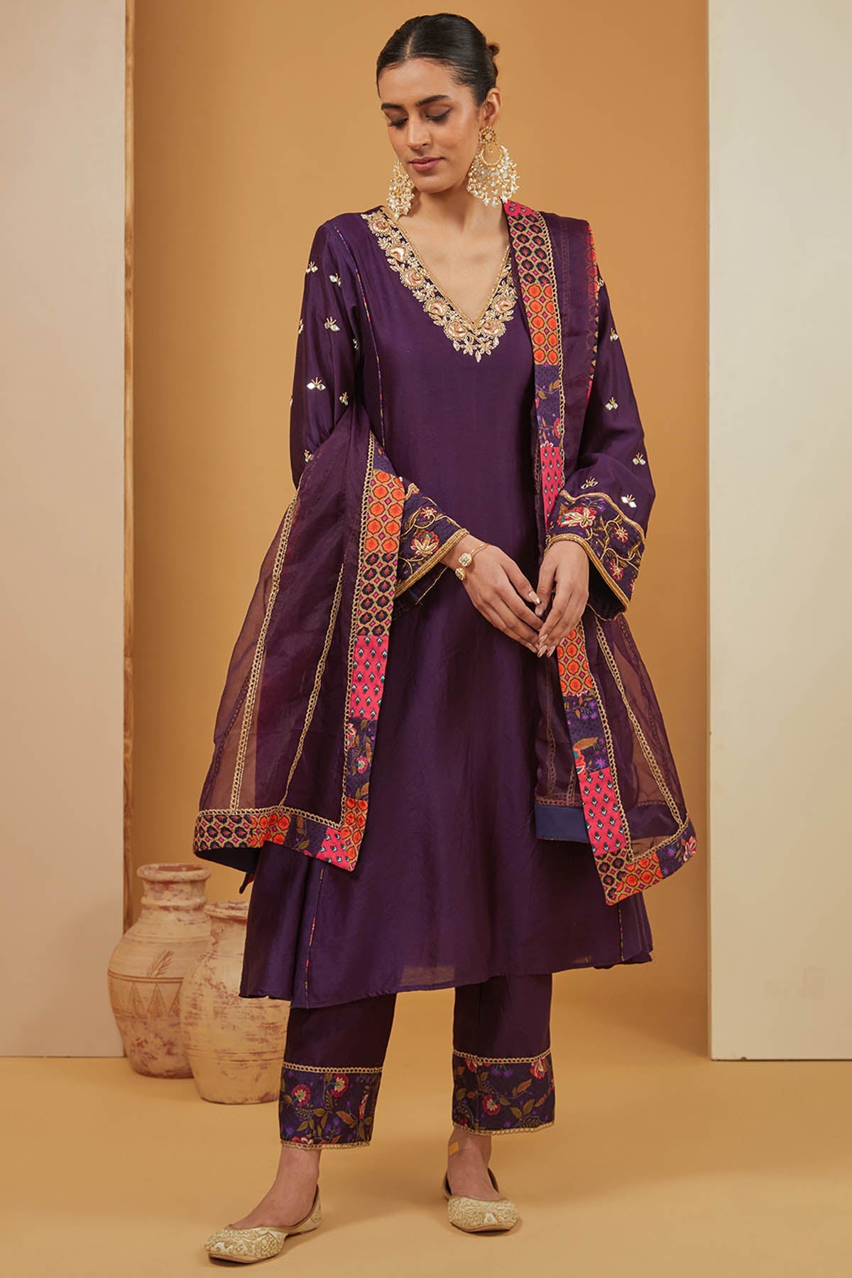 Neha Khullar Chanderi Silk Purple Kurta Set for women online at ScrollnShops