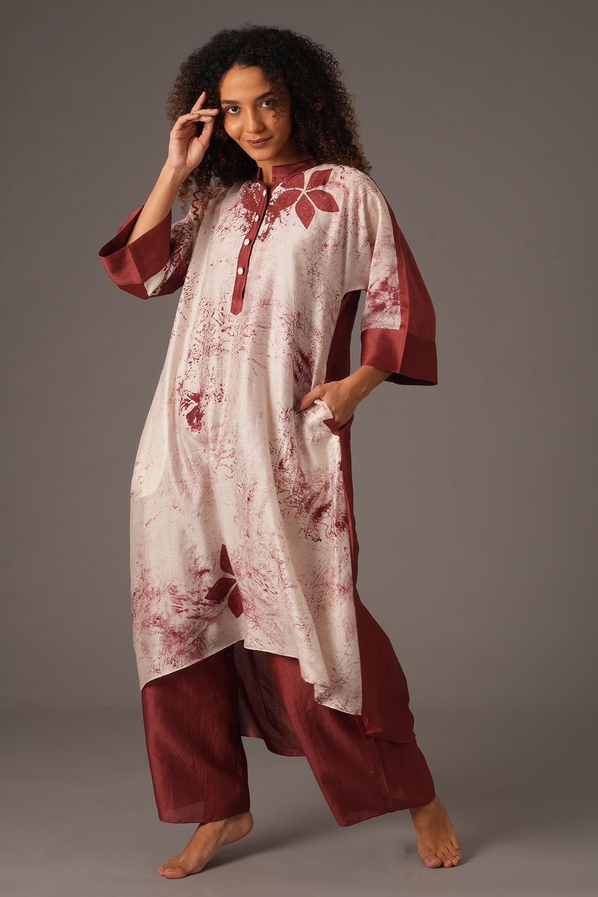 Chanderi Silk Red Kurta Set