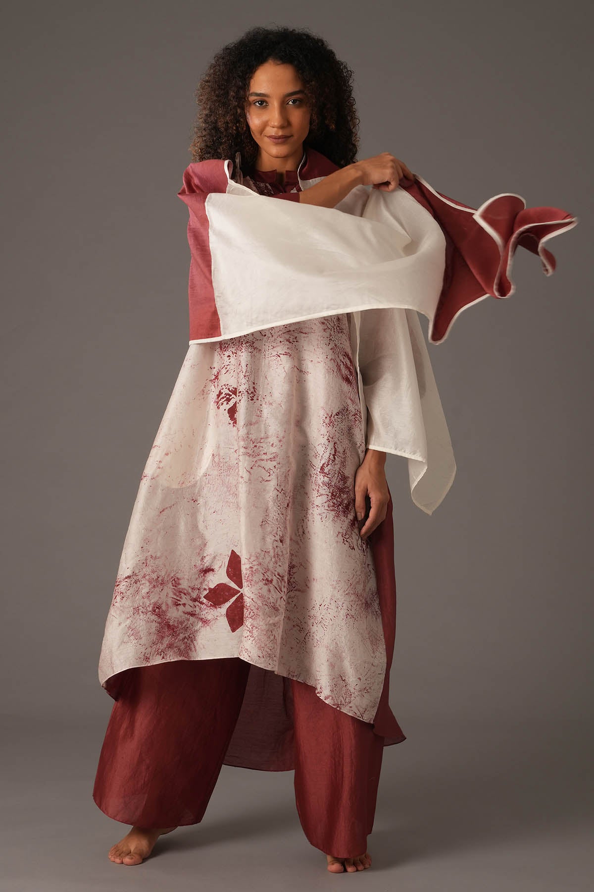 Chanderi Silk Red Kurta Set