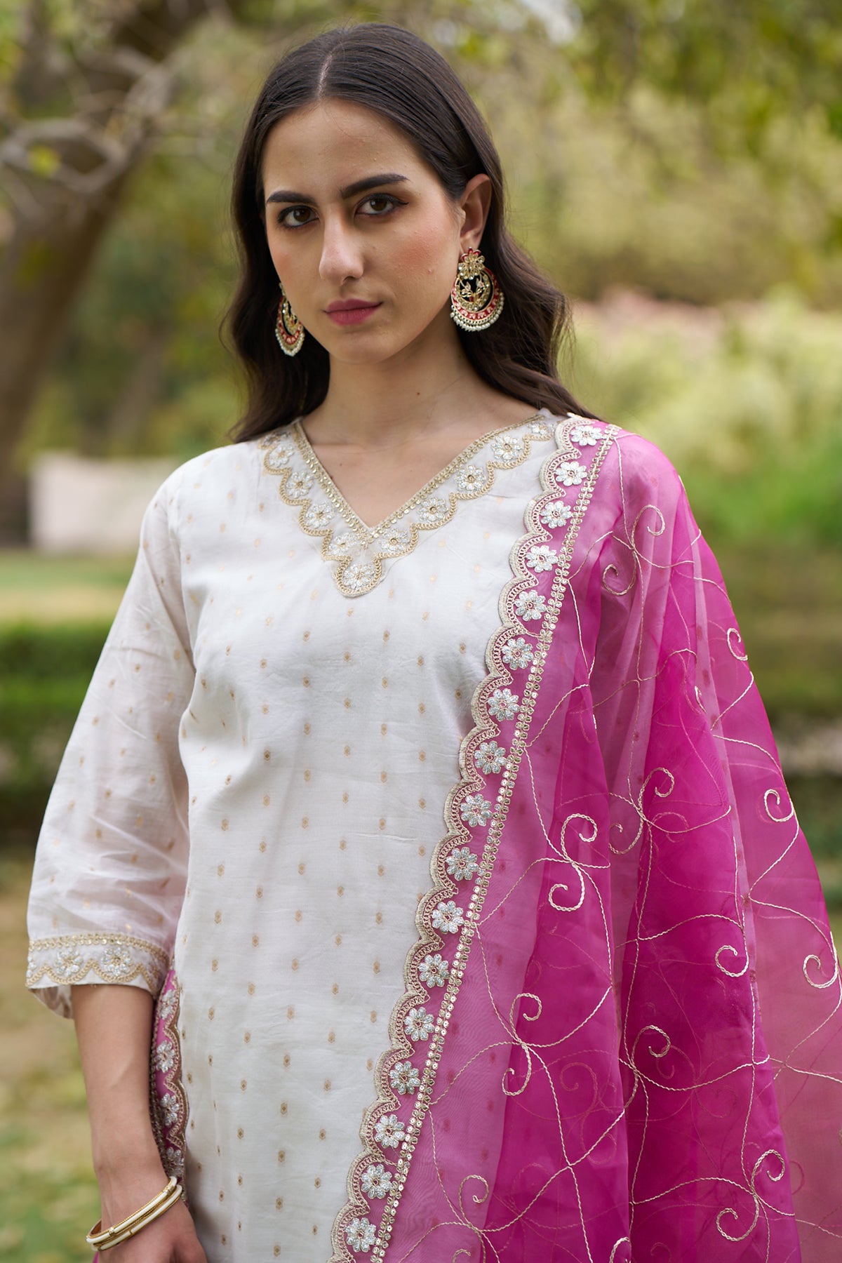 Chanderi Silk White Kurta Set